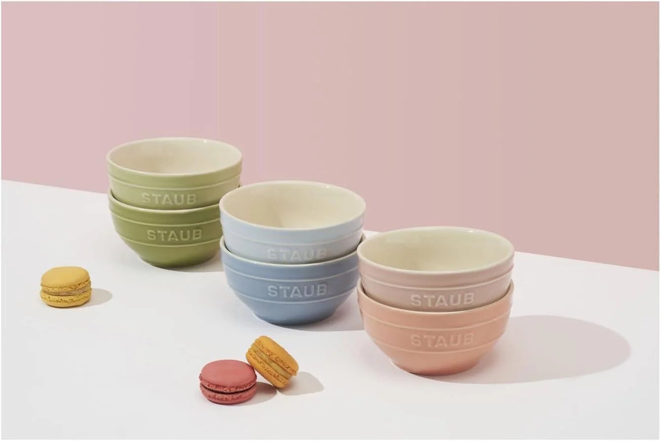 STAUB Ceramique Macaron Bowls, 400 ml, Cereal Bowls, Serving Bowls, Dessert Bowls, Mixed Colours, Ceramic, 12 cm, Set of 6