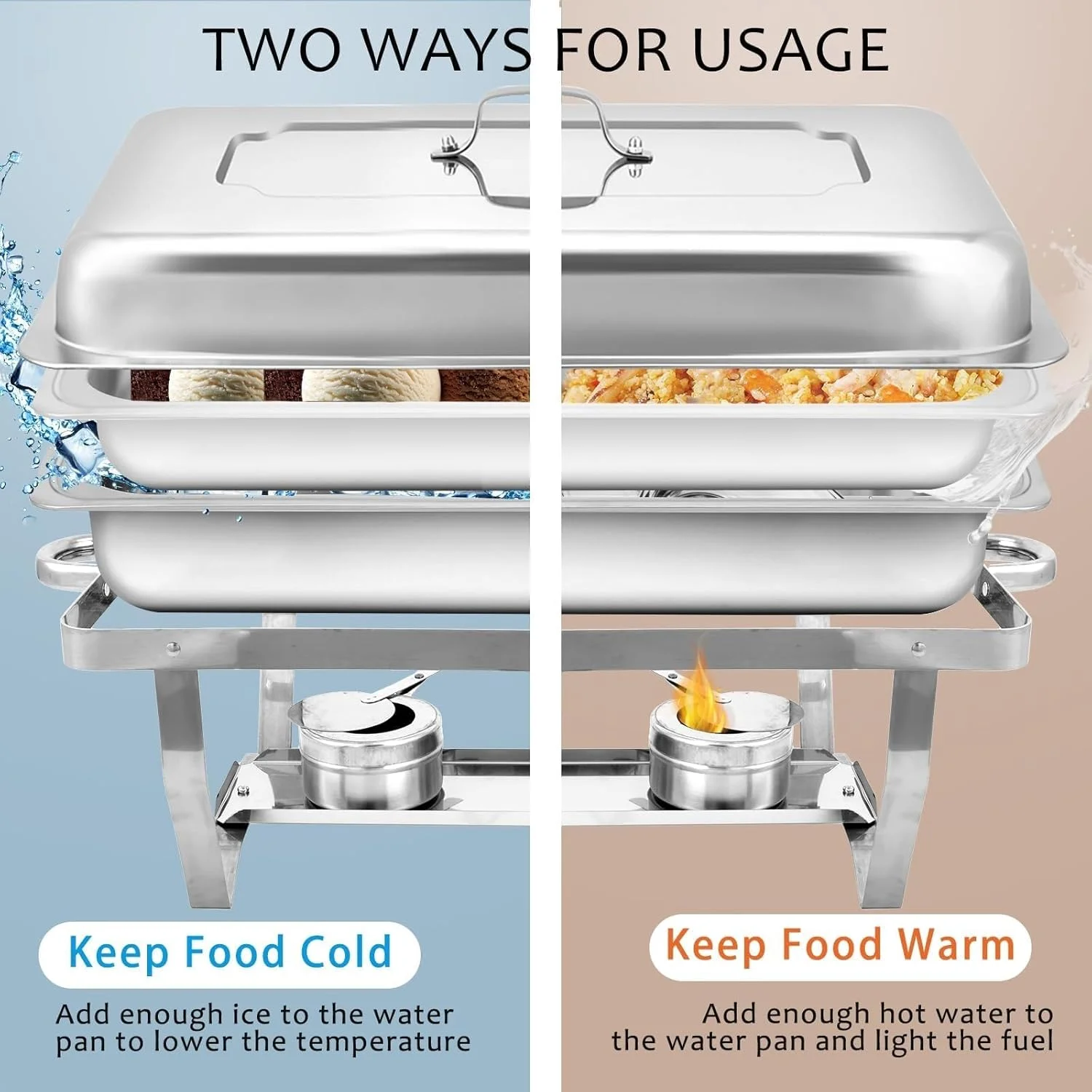 ست بوفه استیل ضد زنگ - ظرفیت بزرگ و گرم نگهدارنده غذا برای مهمانی ها، مراسم عروسی، ست بوفه گرمکن غذا، 58 * 35.5 * 30 سانتی متر (58 * 35.5 * 30 سانتی متر)