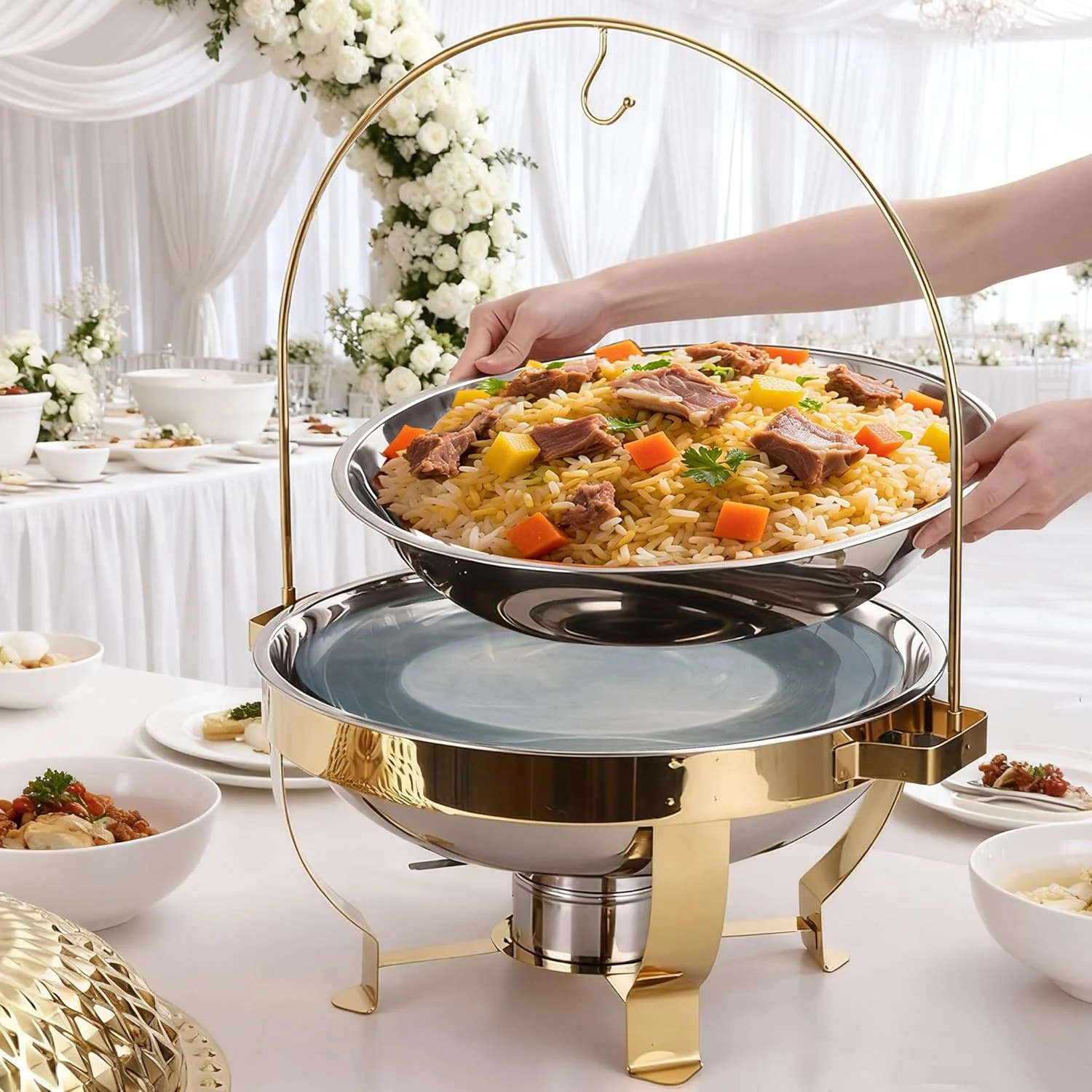 ظرف گرم نگهدارنده غذا استیل، گرمکن غذا، اجاق بوفه، ست گرم نگهدارنده غذای بوفه