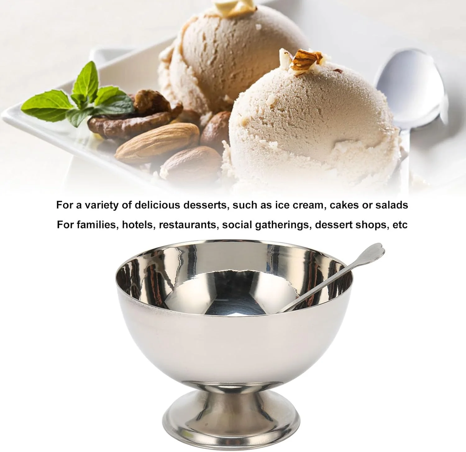 ظرف بستنی استیل ضد زنگ، ست 4 عددی کاسه بستنی با چنگال، فنجان دسر پایه دار، ظرف دسر فلزی قابل استفاده مجدد برای سرو بستنی، سالاد میوه، تنقلات دسر ظرف بستنی استیل ضد زنگ، ست 4 عددی کاسه بستنی با چنگال، فنجان دسر پایه دار، ظرف دسر فلزی قابل استفاده مجدد برای سرو بستنی، سالاد میوه، تنقلات دسر