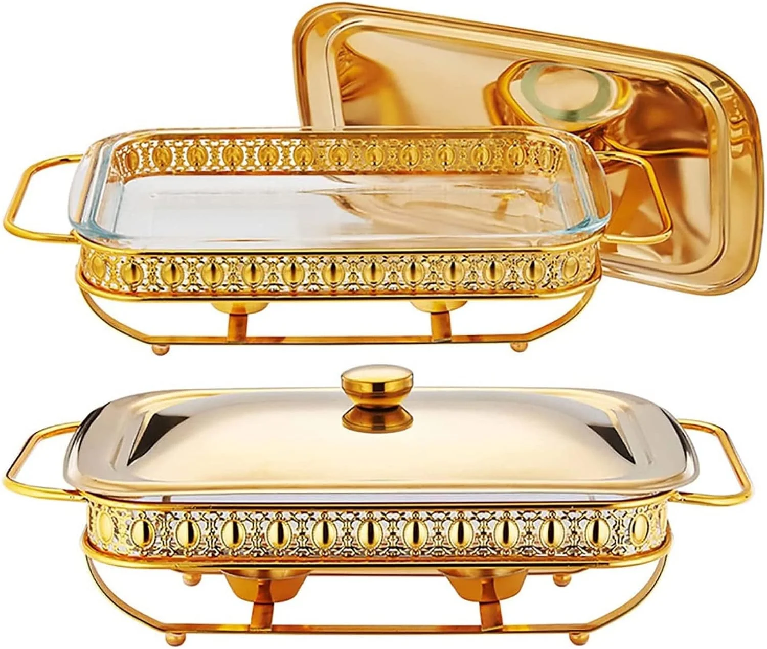 ظرف گرم نگهدارنده غذا استیل، ست بوفه ۲ کوارتی، گرم کننده غذا برای مهمانی ها، ظرف مستطیلی با درب و نگهدارنده برای عروسی ها، مهمانی ها، ضیافت ها، پذیرایی و رویدادهای کریسمس