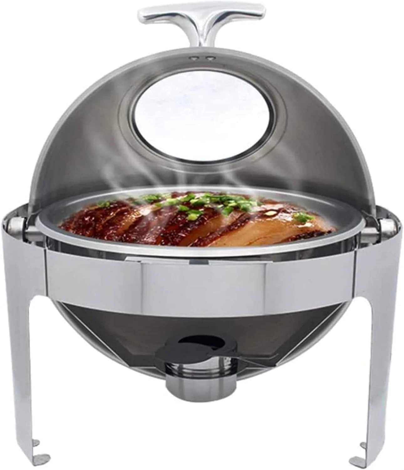 ظروف گرم نگهدارنده غذا استیل، ست گرم نگهدارنده غذا بوفه 6 لیتری، گرم نگهدارنده غذا گرد مناسب میز، برای مهمانی ها و پذیرایی بوفه