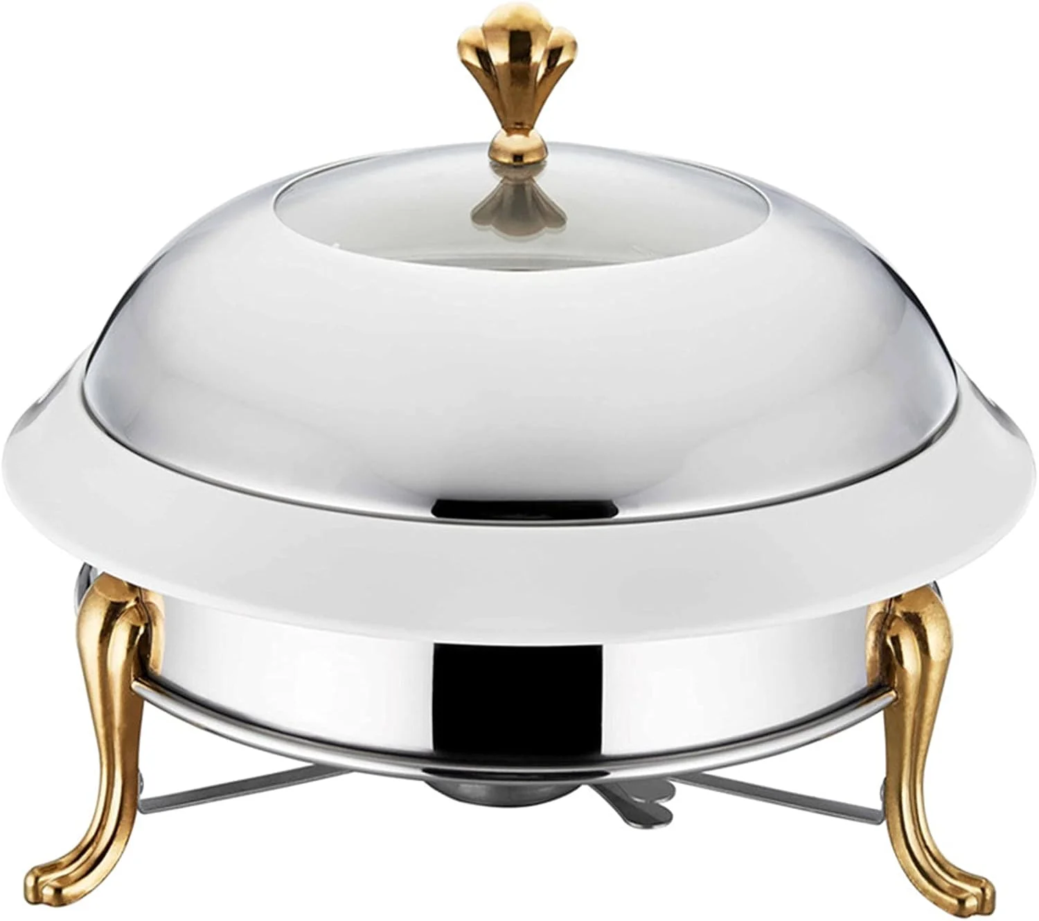 گرمکن غذا استیل گرد مناسب مهمانی، عروسی، رستوران و آشپزخانه، سفید طلایی 26 سانتی متر، سرامیکی 22 سانتی متر