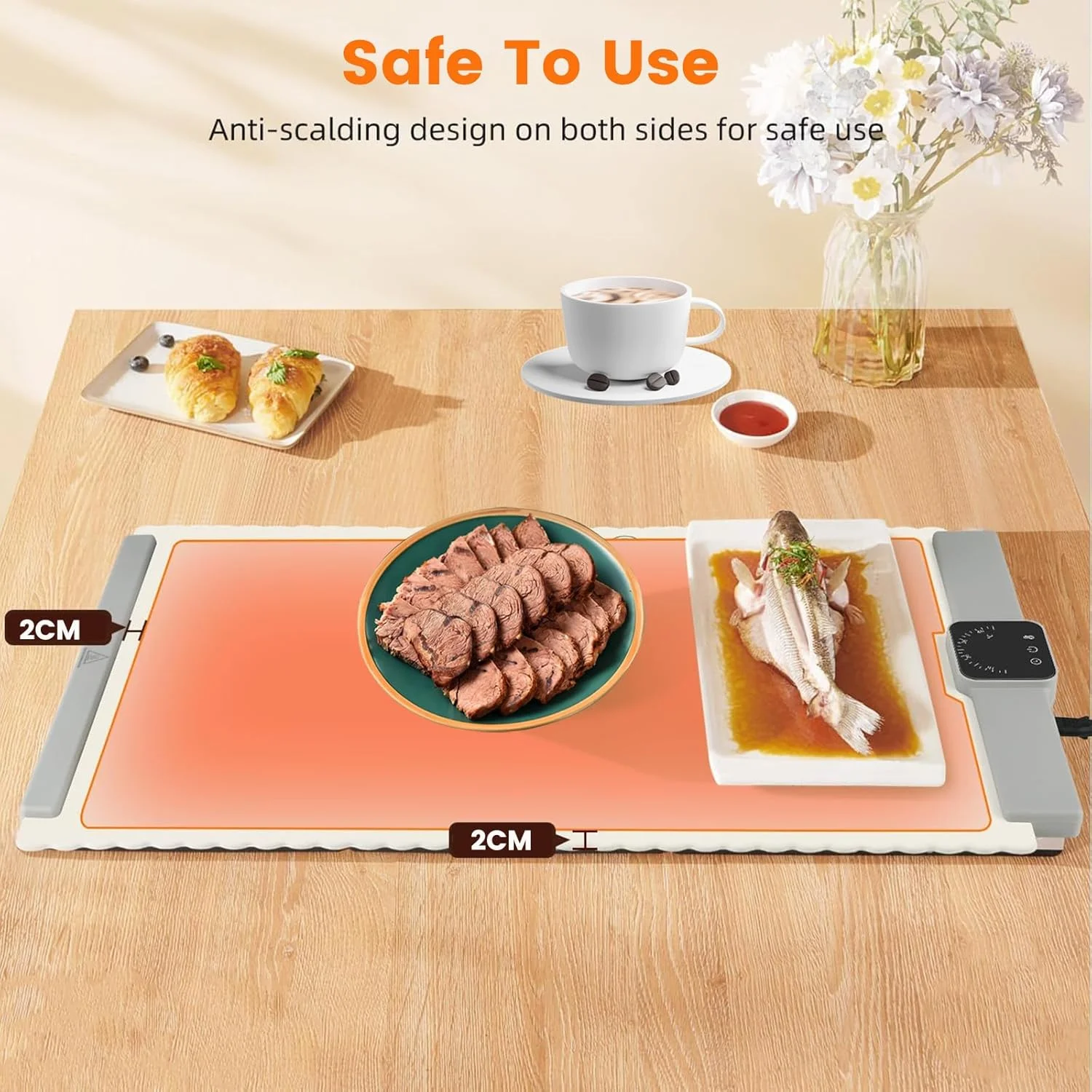 گرمکن برقی غذا SPNOR، گرمکن برقی سیلیکونی غذا، صفحه گرم کننده تاشو با 5 تنظیمات دما، پد گرم کننده سریع قابل حمل برای مهمانی ها، بوفه ها، رستوران ها