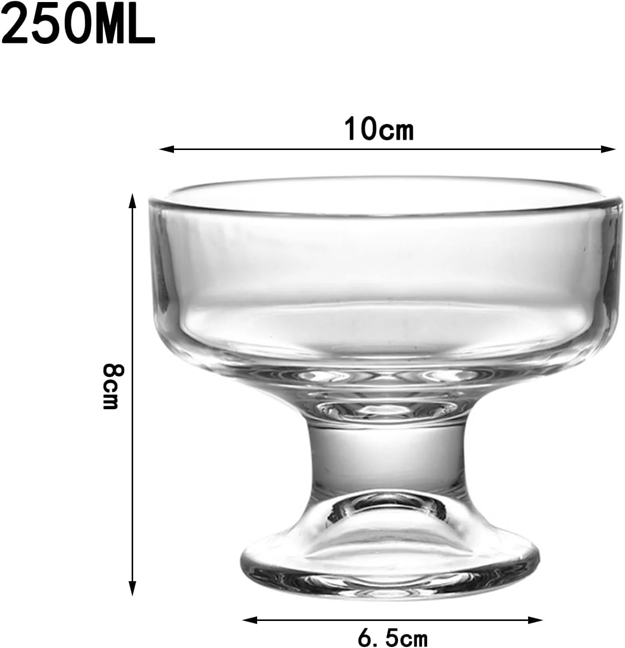 جام بستنی خوری دهان گشاد Soulnioi، کاسه بستنی شیشه ای، کاسه دسر میلک شیک شفاف، فنجان پایه دار (250 میلی لیتر)