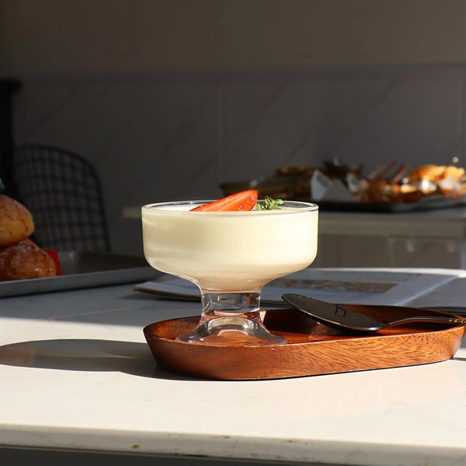 جام بستنی خوری دهان گشاد Soulnioi، کاسه بستنی شیشه ای، کاسه دسر میلک شیک شفاف، فنجان پایه دار (250 میلی لیتر)