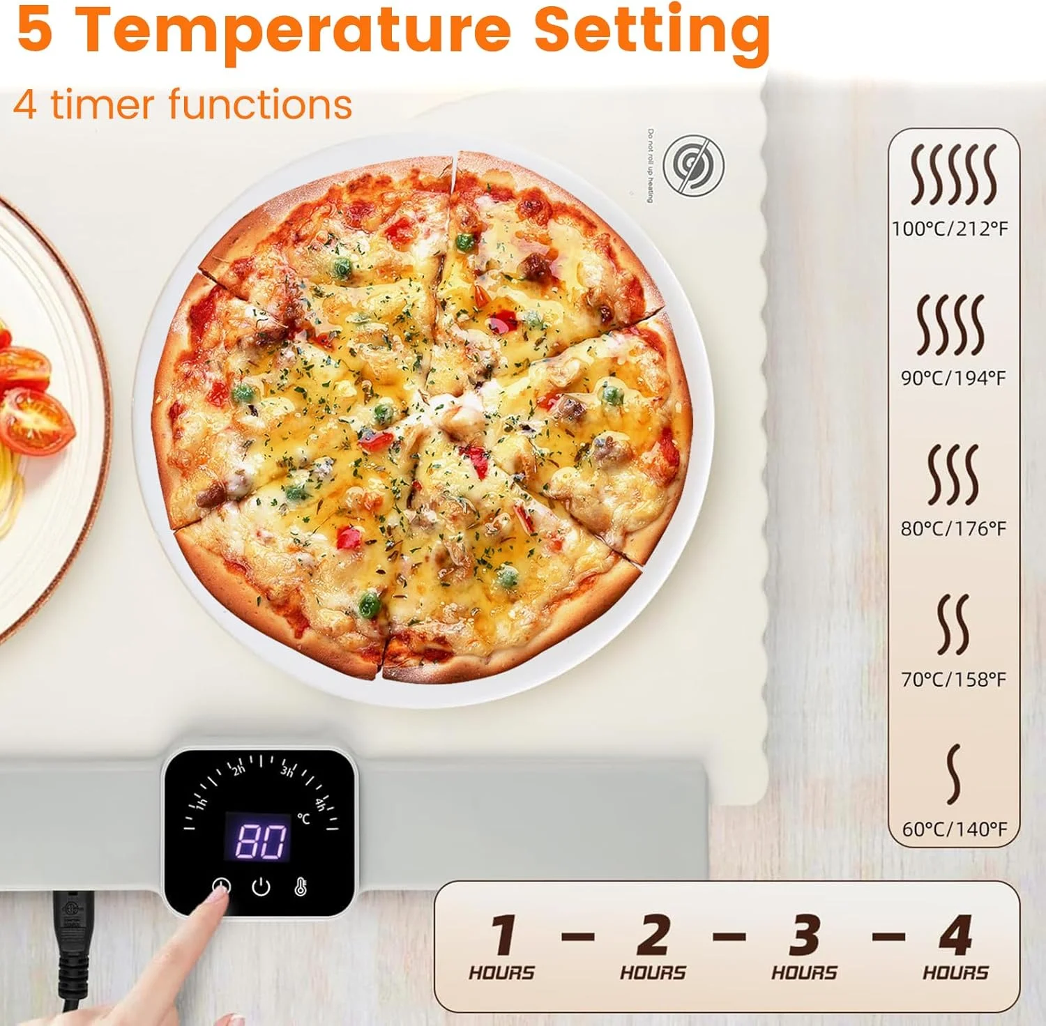 گرمکن برقی غذا SPNOR، گرمکن برقی سیلیکونی غذا، صفحه گرم کننده تاشو با 5 تنظیمات دما، پد گرم کننده سریع قابل حمل برای مهمانی ها، بوفه ها، رستوران ها