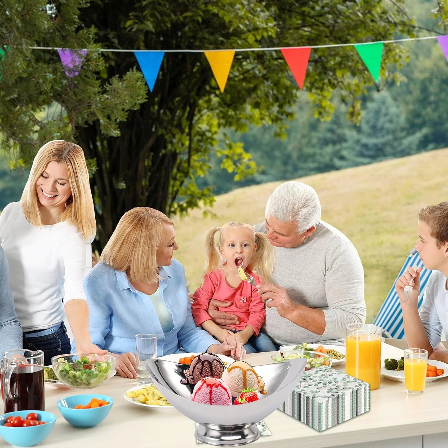 کاسه بستنی استیل ضد زنگ Sorandy، کاسه دسر تنقلات با پایه ضد لغزش برای بستنی، میوه، پودینگ، کوکی، مهمانی، خانه، رستوران (M)