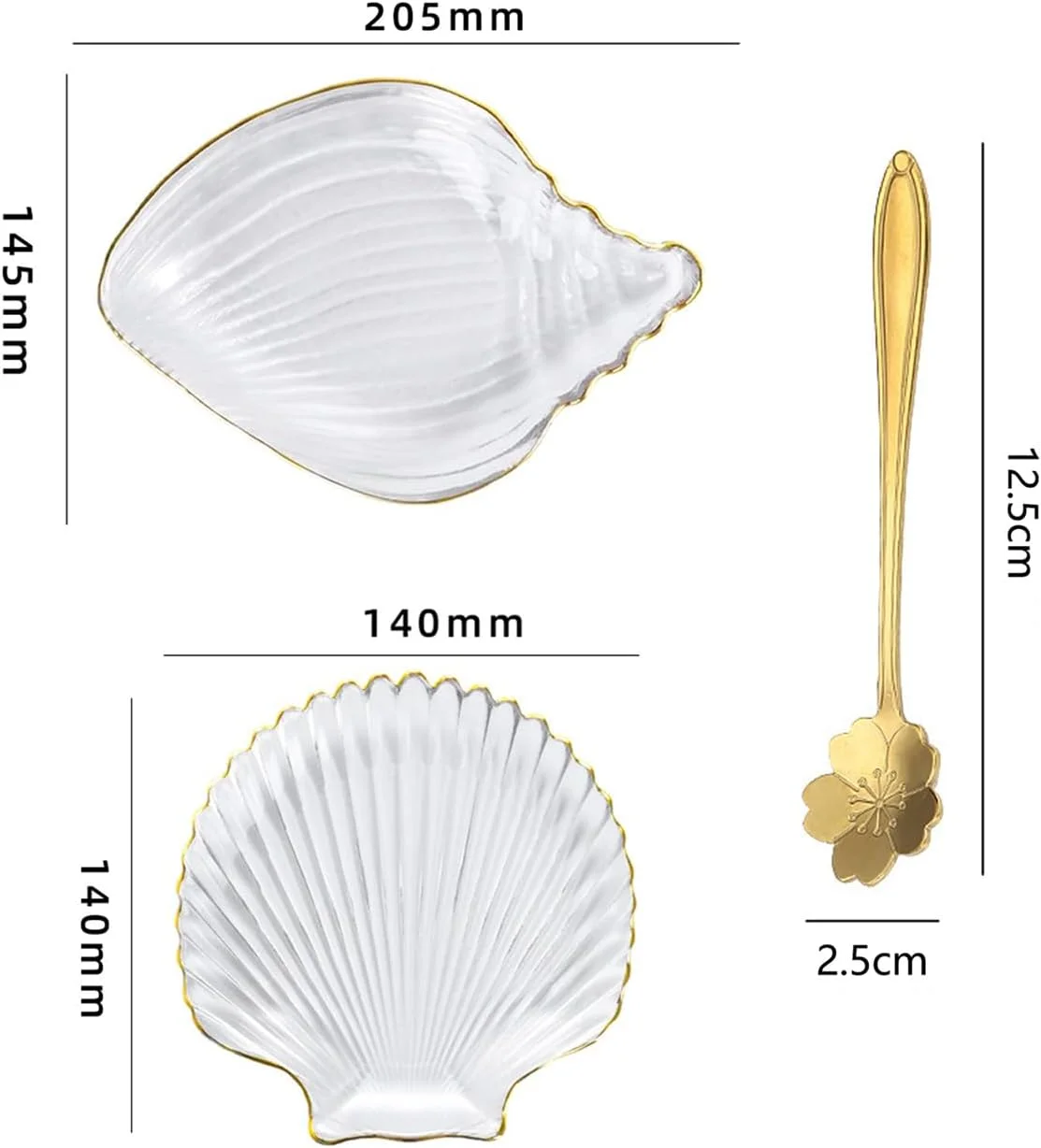 Soulnioi 2 عدد کاسه های سس کریستالی شیشه ای، کاسه های حلزونی، کاسه دسر، کاسه های غذای جانبی، کاسه های چاشنی، کاسه های تنقلات با قاشق قهوه ساکورا برای پیش غذای سوشی و دسر