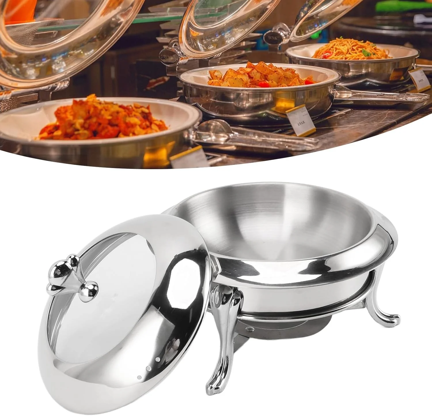 ظرف گرم نگهدارنده غذا سورندی، گرمکن بوفه گرد، ظروف پذیرایی بوفه با درب، استیل ضد زنگ، گرمکن غذای قابل حمل برای عروسی، مهمانی ها ظرف گرم نگهدارنده غذا سورندی، گرمکن بوفه گرد، ظروف پذیرایی بوفه با درب، استیل ضد زنگ، گرمکن غذای قابل حمل برای عروسی، مهمانی ها