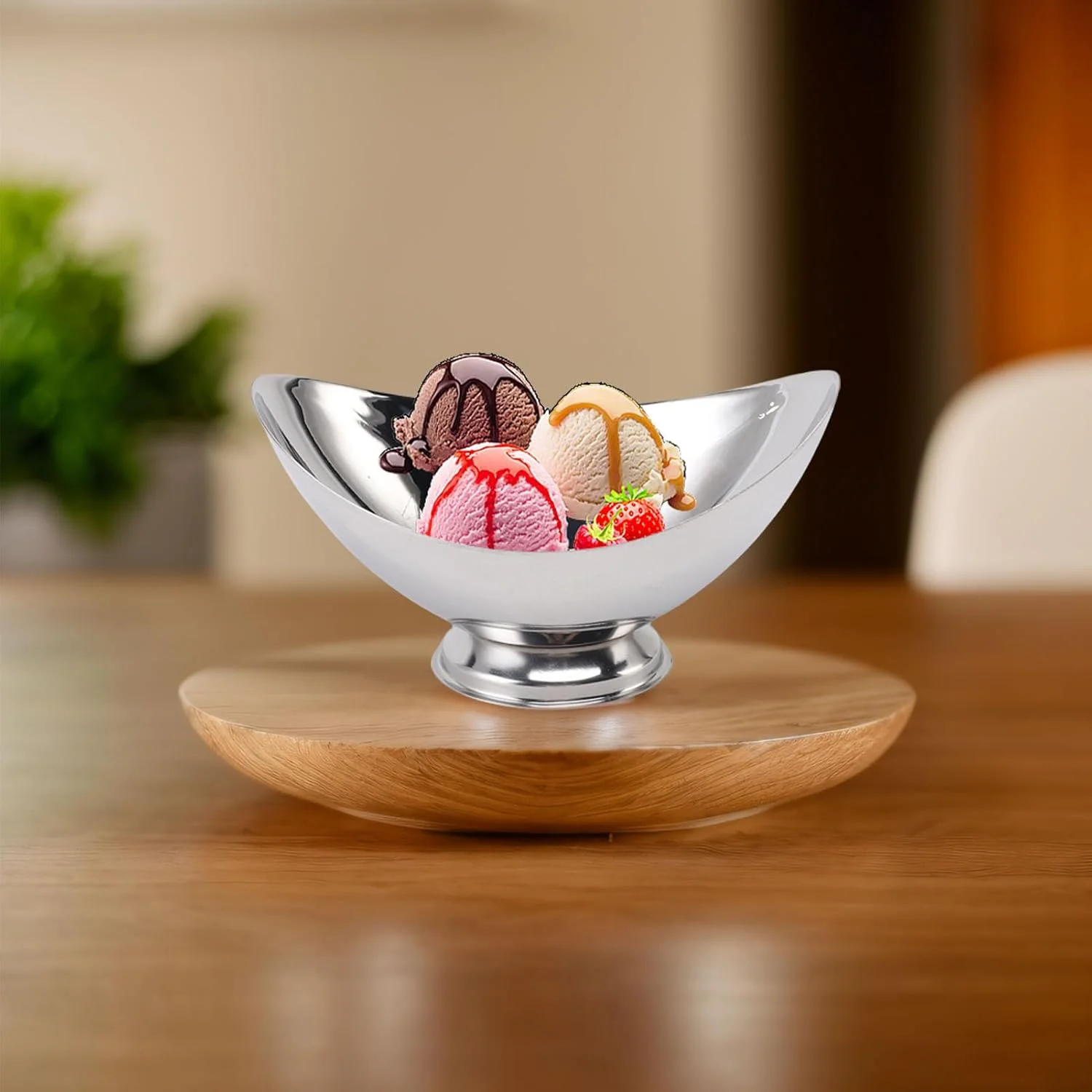 کاسه بستنی استیل ضد زنگ Sorandy، کاسه دسر تنقلات با پایه ضد لغزش برای بستنی، میوه، پودینگ، کوکی، مهمانی، خانه، رستوران (M)