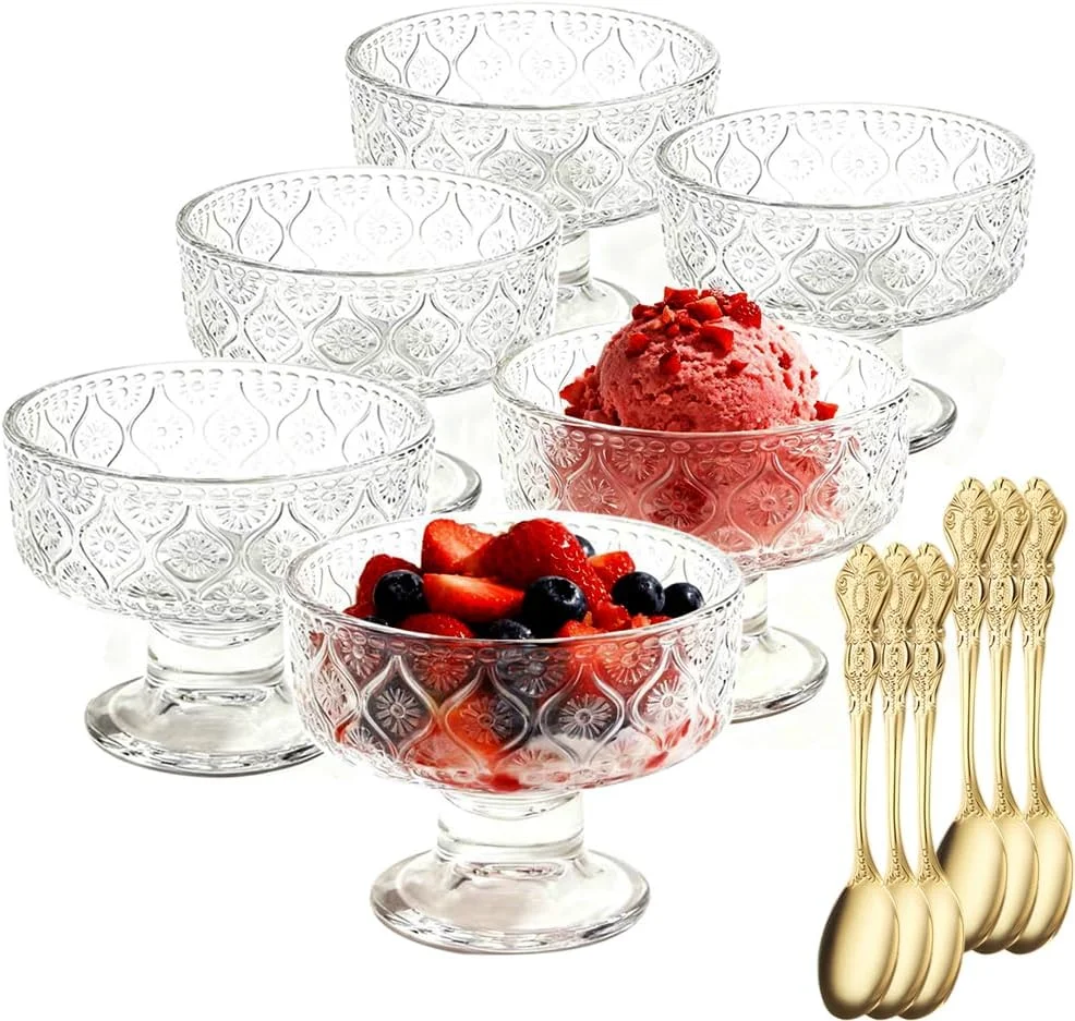 ست 4 تایی کاسه بستنی شیشه ای SOFOAERY، فنجان های دسر شیشه ای راه راه قدیمی با قاشق طلایی، فنجان های دسر پایه دار 220 میلی لیتری - ایده آل برای بستنی، میوه و کوکتل (رگه دار) ست 4 تایی کاسه بستنی شیشه ای SOFOAERY، فنجان های دسر شیشه ای راه راه قدیمی با قاشق طلایی، فنجان های دسر پایه دار 220 میلی لیتری - ایده آل برای بستنی، میوه و کوکتل (رگه دار)