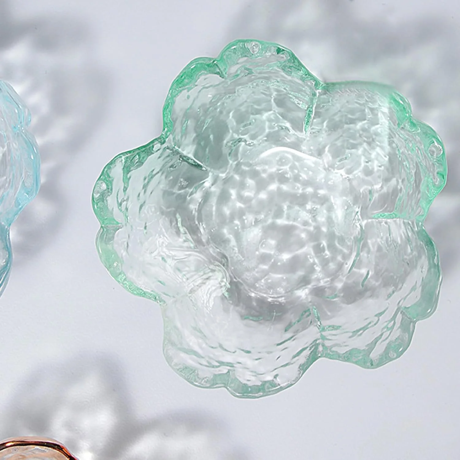 کاسه های سس خوری شیشه ای Soulnioi، ظروف چاشنی طرح شکوفه گیلاس ژاپنی، کاسه های دسر مینی کریستالی ظروف سرو ساکورا با قاشق برای بستنی، تنقلات، سس، سوشی، ست 2 عددی - سبز