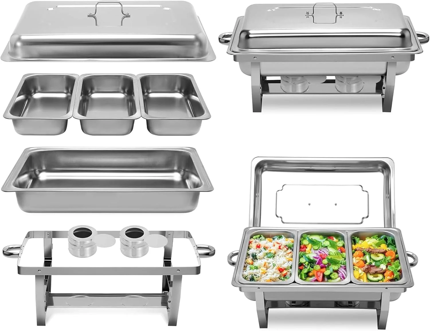 ظروف گرم نگهدارنده غذا نقره ای برای بوفه، ست کامل ظروف گرم نگهدارنده بوفه استیل ضد زنگ، ست گرمکن غذا برای مهمانی، 2 عدد 63 * 35 * 31 سانتی متر ظروف گرم نگهدارنده غذا نقره ای برای بوفه، ست کامل ظروف گرم نگهدارنده بوفه استیل ضد زنگ، ست گرمکن غذا برای مهمانی، 2 عدد 63 * 35 * 31 سانتی متر