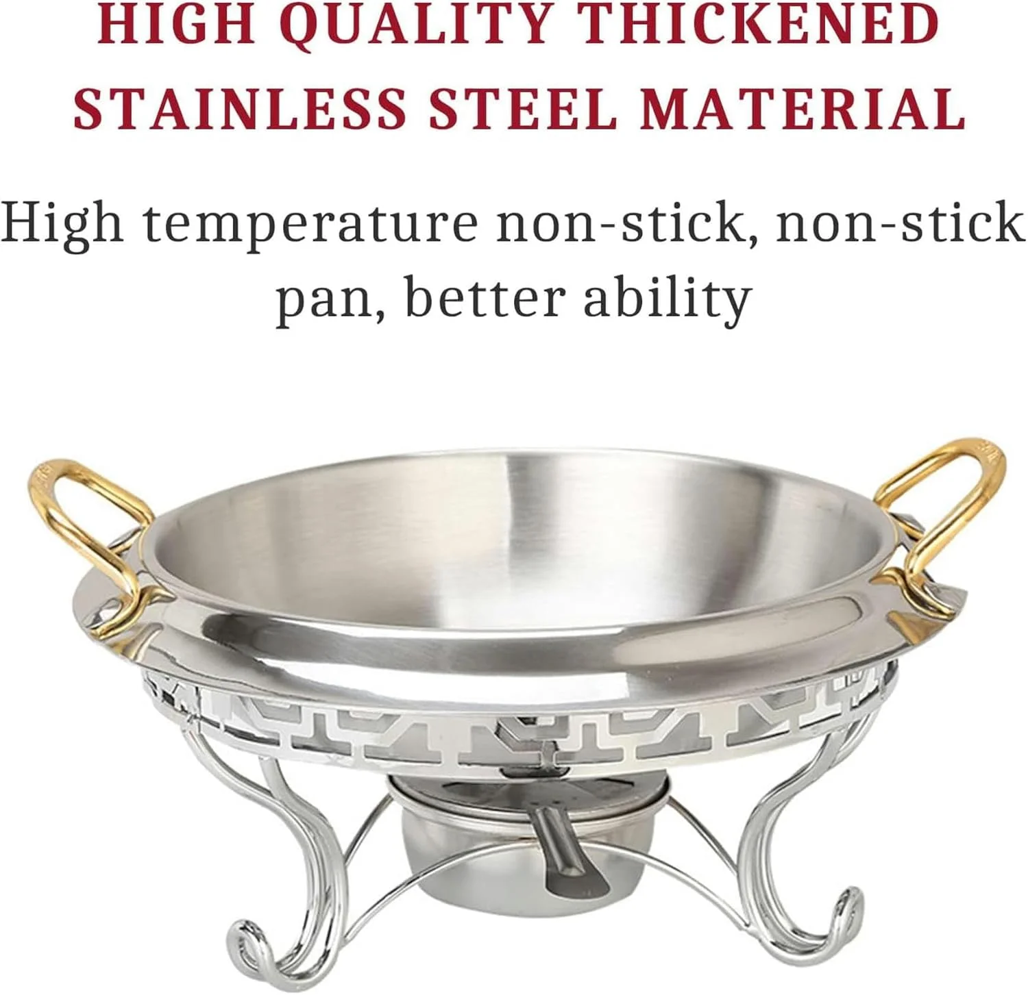 ظرف گرم نگهدارنده غذا گرد، ست گرمکن بوفه پذیرایی استیل ضد زنگ با کوره الکلی و درب، مناسب برای مهمانی ها، عروسی ها، پیک نیک ها و رستوران