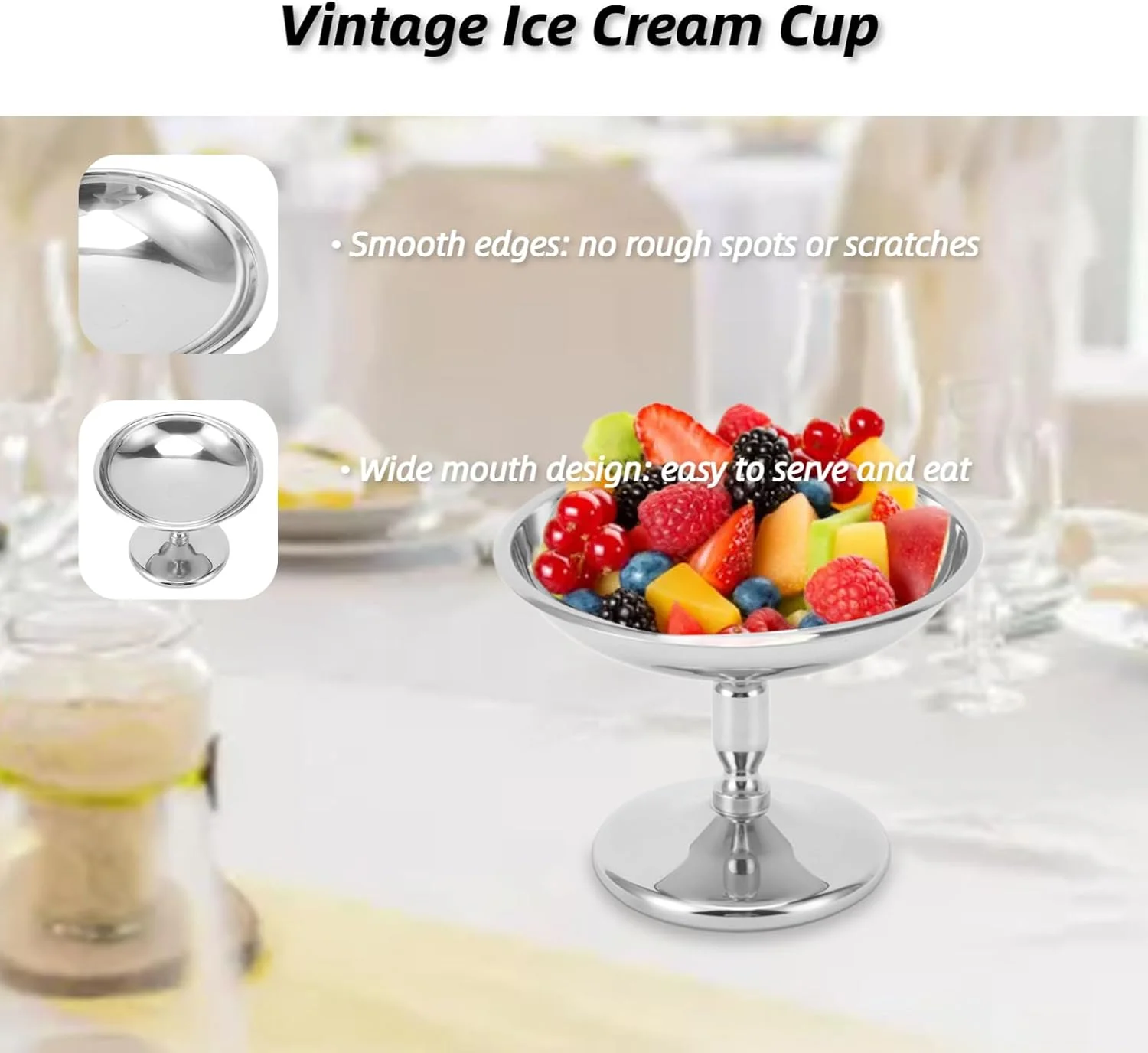 کاسه دسر استیل ضد زنگ سوبو 304، کاسه بستنی، میوه، تنقلات و آبنبات چند منظوره 2.8 اینچی، کاسه سس برای سالاد، پودینگ میوه، دکور آشپزخانه رستوران ها، هدیه خانه نویی