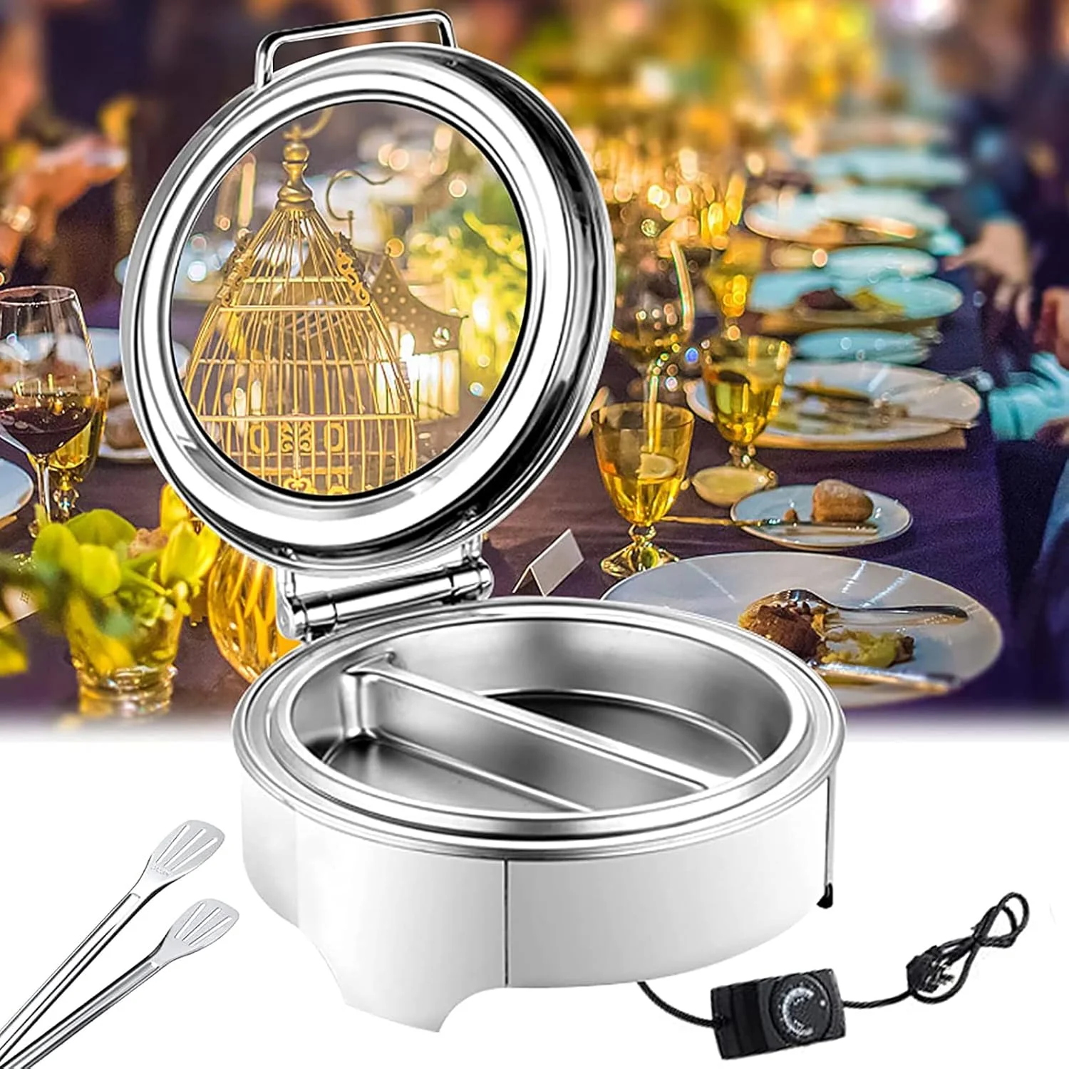 SLKTDE Chafing Dish Warmer, Chafing Dish Food Warmer, Stainless Steel with Adjustable 35-80℃ Electric Heating Plate, Make Sure Food Stays Warm, for Party Buffets SLKTDE Chafing Dish Warmer, Chafing Dish Food Warmer, Stainless Steel with Adjustable 35-80℃ Electric Heating Plate, Make Sure Food Stays Warm, for Party Buffets