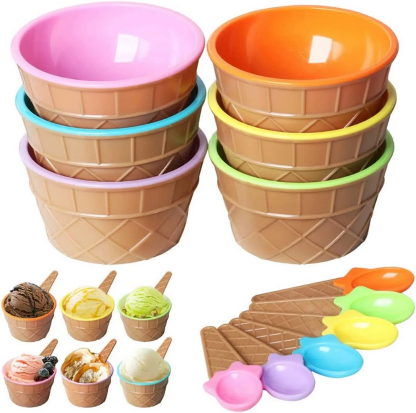 SKEIDO 6PCS Plastic Ice Cream Cups With Spoons Festive Dessert Bowls Assorted Colors Cup Set Ice Cream Mould Container SKEIDO 6PCS Plastic Ice Cream Cups With Spoons Festive Dessert Bowls Assorted Colors Cup Set Ice Cream Mould Container