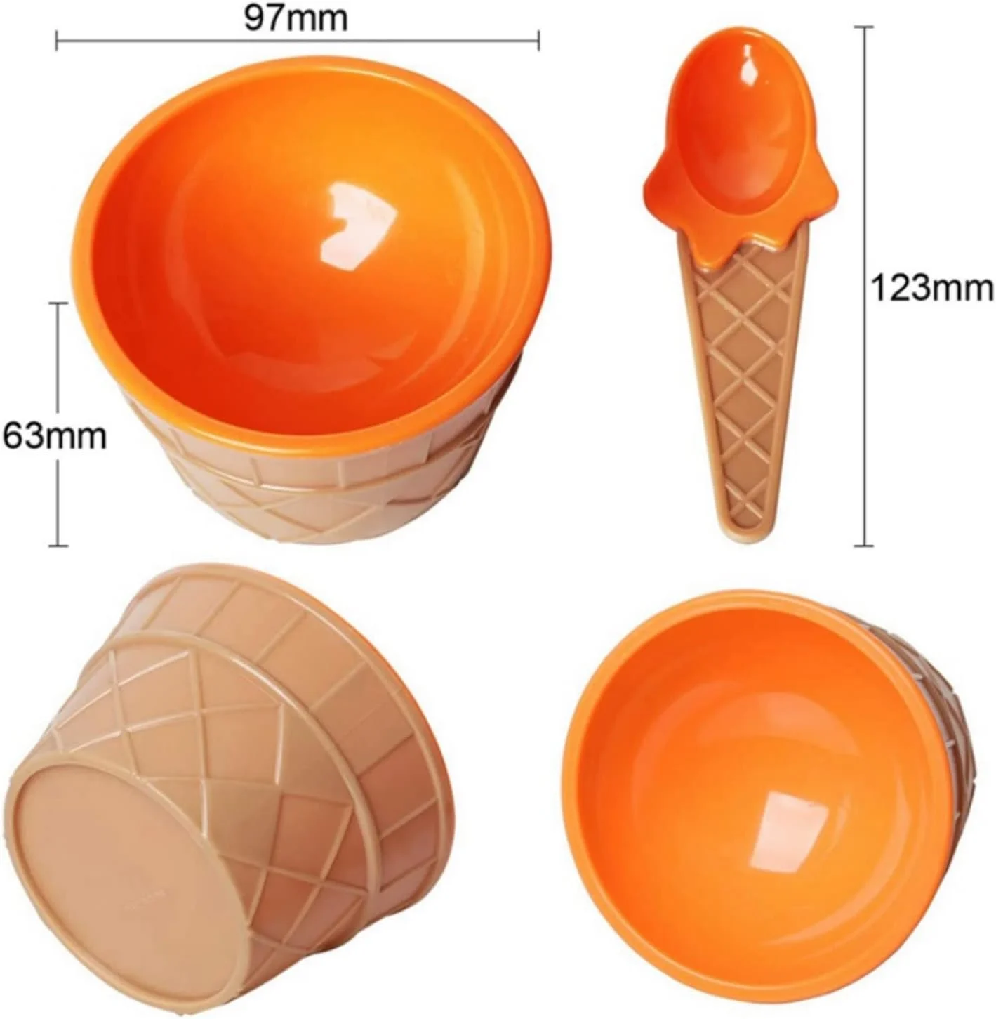 SKEIDO 6PCS Plastic Ice Cream Cups With Spoons Festive Dessert Bowls Assorted Colors Cup Set Ice Cream Mould Container