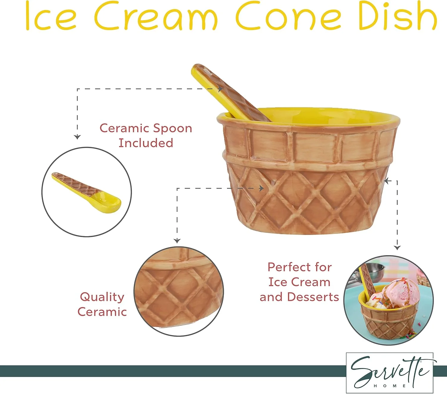 سرویس خانه سرو بستنی خوری زرد رنگ با قاشق 240 میلی لیتری - ست 2 عددی