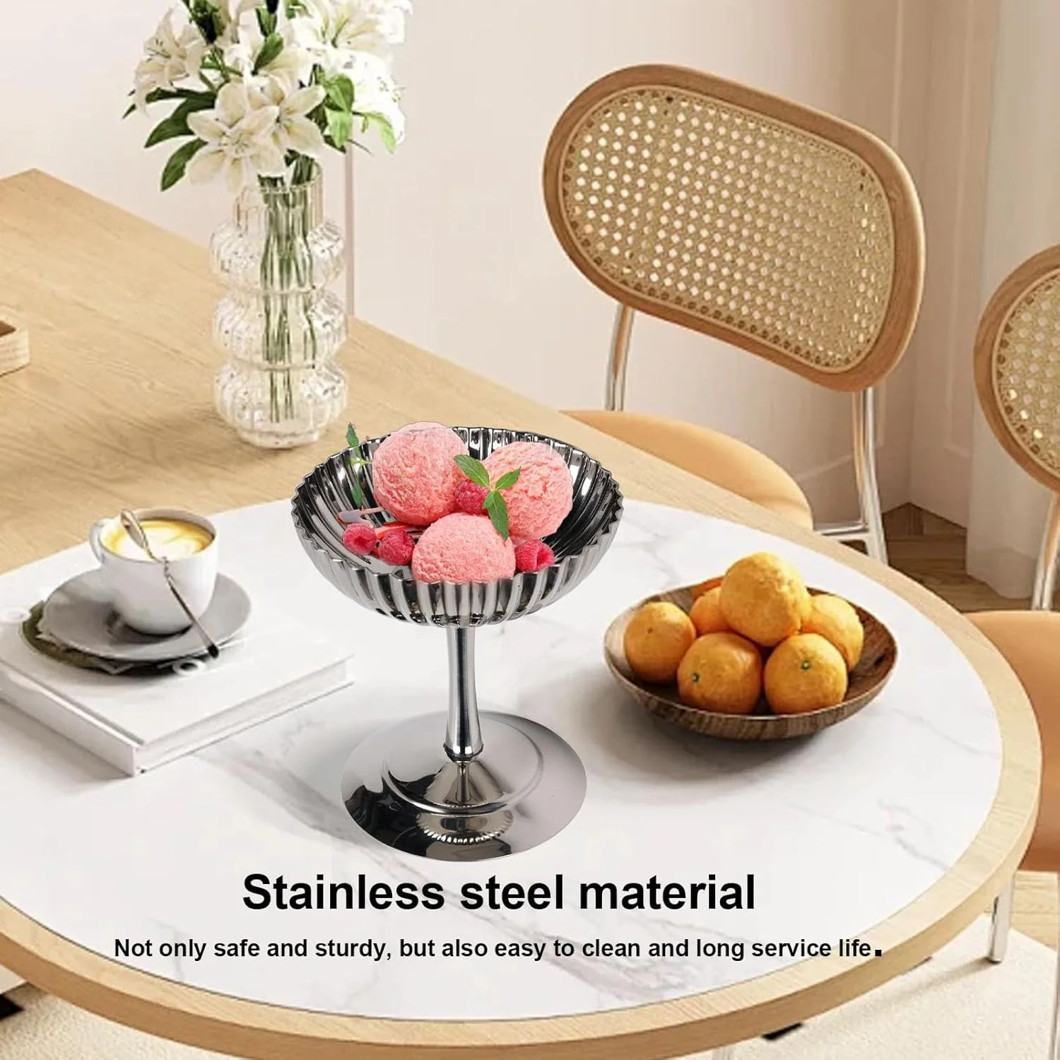 جام سرو بستنی، کاسه دسر پایه دار، ست جام استیل ضد زنگ با پایه برای پودینگ، میوه و موارد دیگر، برای دوستان و خانواده