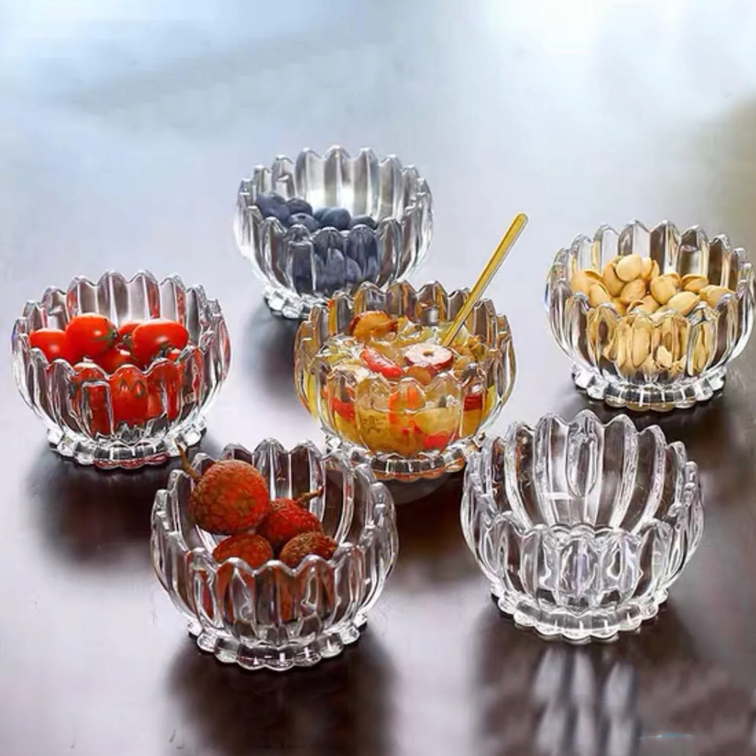 ست 6 تایی کاسه دسر شیشه ای - لبه مهره دار - 350 میلی لیتر | فنجان های بستنی شیشه ای، ظرف دسر کوچک پایه دار - کاسه های سالاد برای دسر، میوه، غلات، آب نبات، ماست - ظرف مخصوص ترایفل/میوه/سالاد/بستنی کوچک