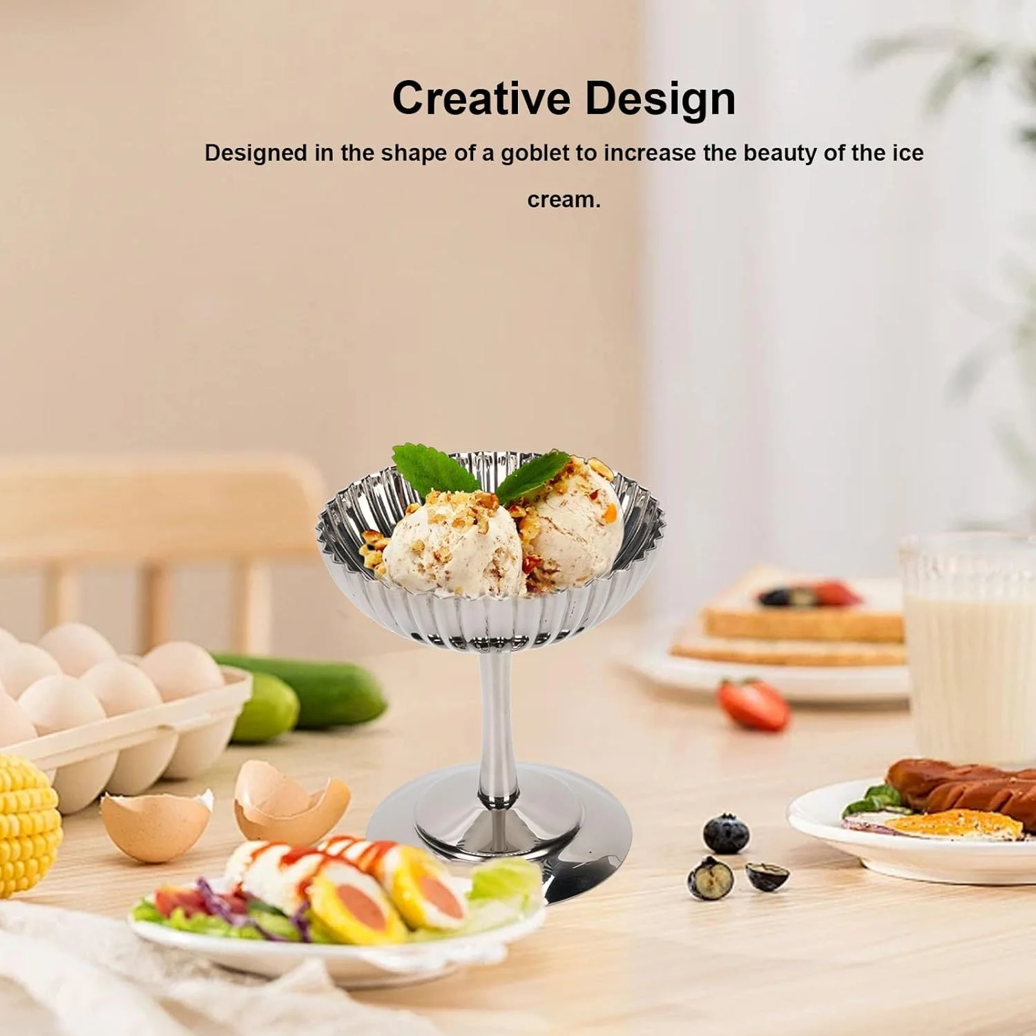 جام سرو بستنی، کاسه دسر پایه دار، ست جام استیل ضد زنگ با پایه برای پودینگ، میوه و موارد دیگر، برای دوستان و خانواده