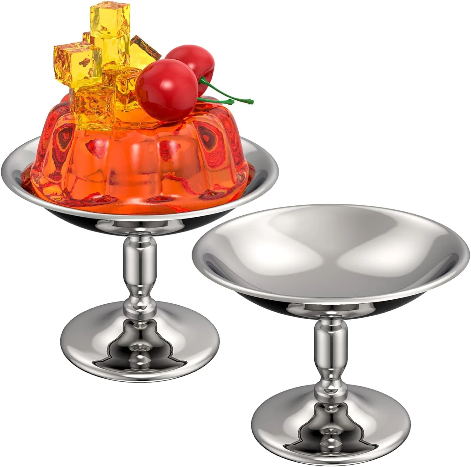 SEWACC 2 عدد کاسه دسر بستنی، کاسه های کوچک سرو دسر از جنس استیل ضد زنگ، فنجان های گرد پایه دار برای سرو تنقلات و آبنبات در مهمانی های تابستانی