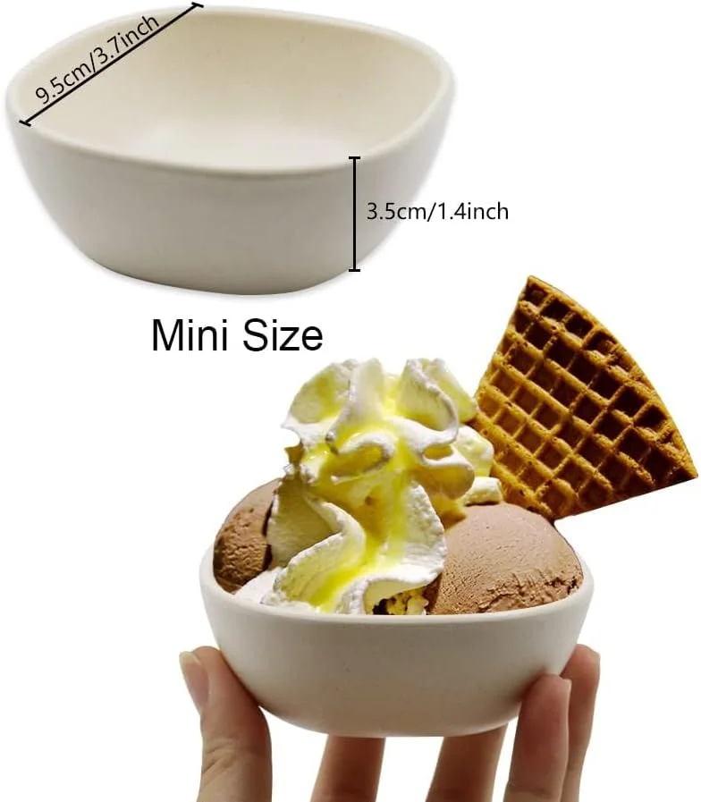 روچرلین 4 عدد کاسه دسر کوچک نی گندم 130 میلی لیتری، کاسه های پینچ انباشته، کاسه های آماده سازی کوچک فیبر بامبو، نعلبکی های غیر قابل شکستن برای غذاهای جانبی، چاشنی، میان وعده، پیش غذا (چند رنگ)