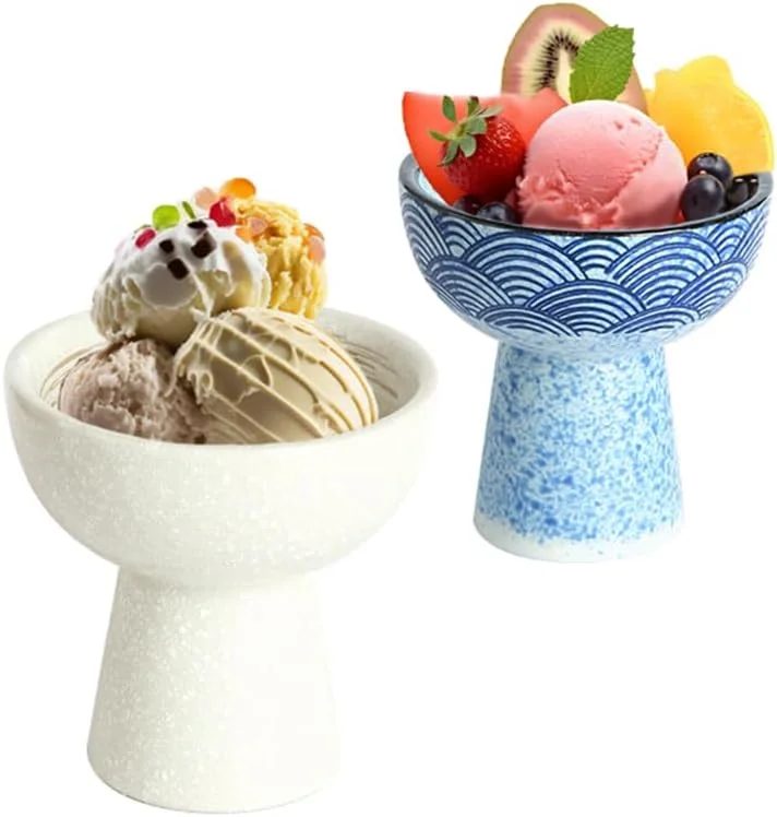 REWXXD کاسه بستنی، کاسه دسر سرامیکی، سفید و آبی، ست 2 عددی REWXXD کاسه بستنی، کاسه دسر سرامیکی، سفید و آبی، ست 2 عددی