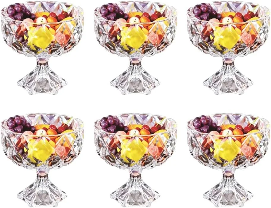 ظروف دسر رویال کویزین، بستنی خوری، کاسه کوکتل، کریستال میوه، پیش غذا، پودینگ، ست 6 عددی