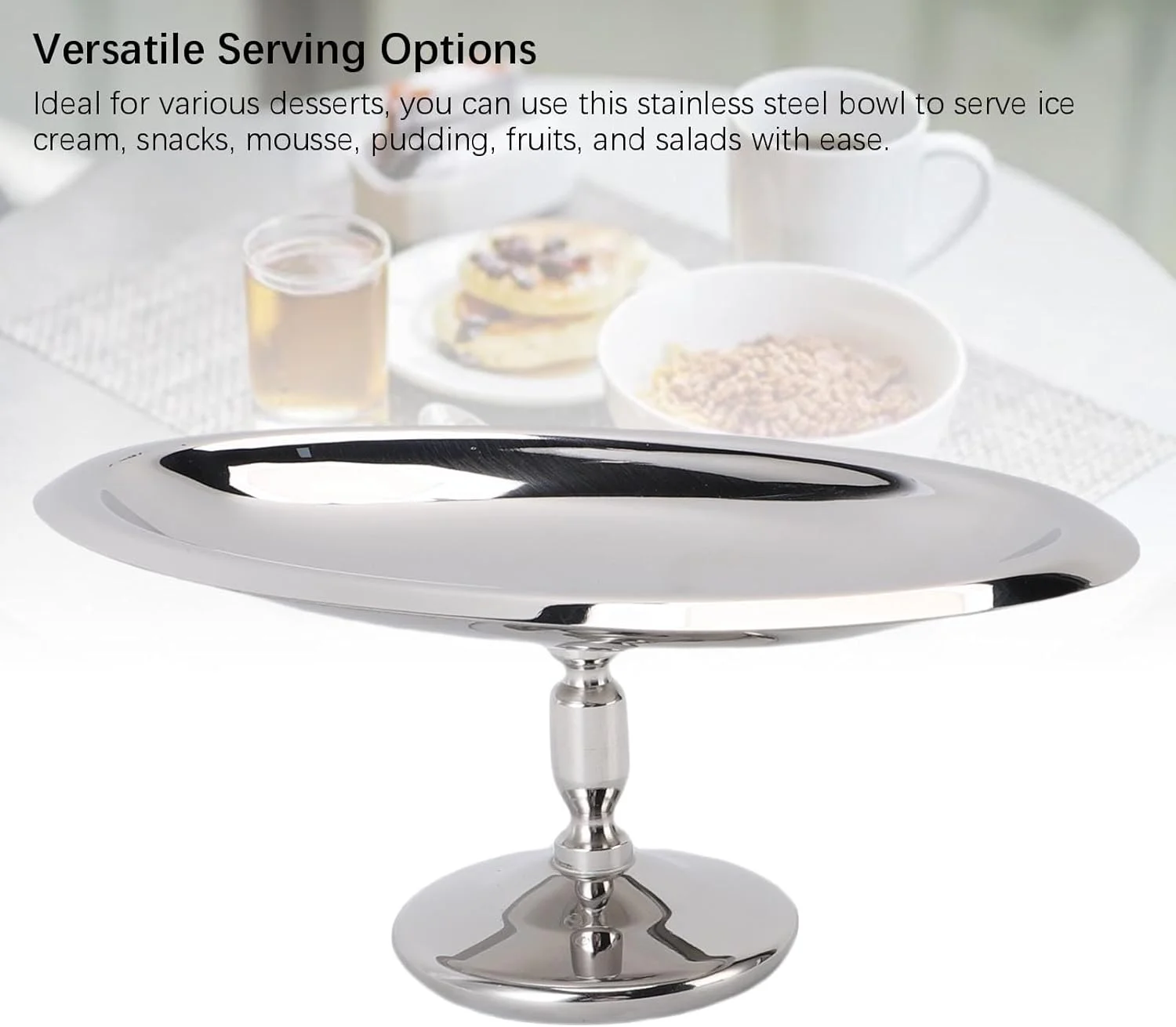 کاسه دسر پایه دار استیل 304 ریزقوی، جام فلزی دسر، فنجان سرو بستنی با طراحی زیبا برای مهمانی خانگی و رستوران (مدل 1)