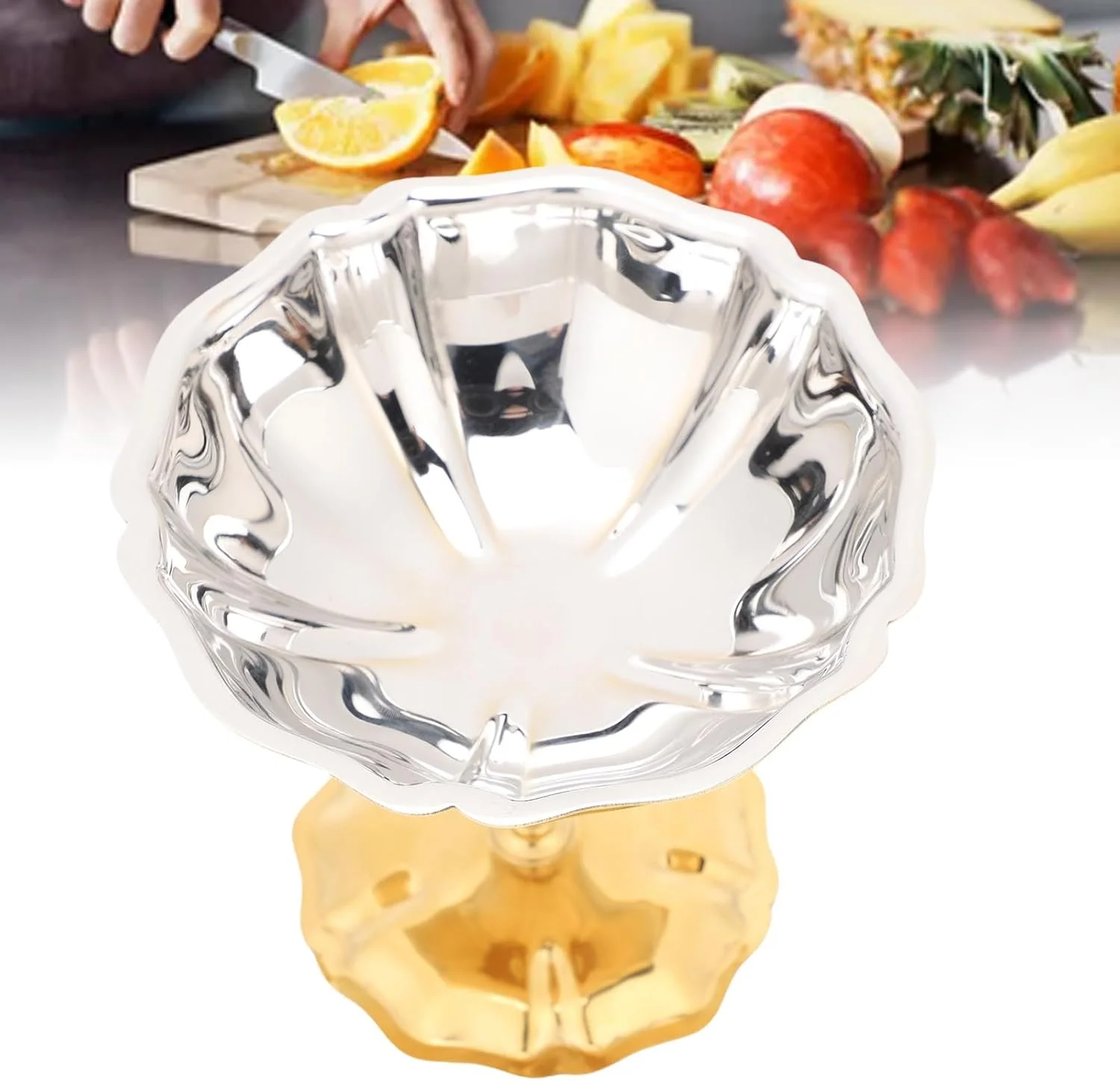 جام بستنی استیل طلایی RIZGHWOY مدل 304، کاسه دسر پایه دار، جام تنقلات و بستنی خوری با طراحی بادوام و ضد زنگ برای دسر، ماست، سالاد و تزئین مهمانی