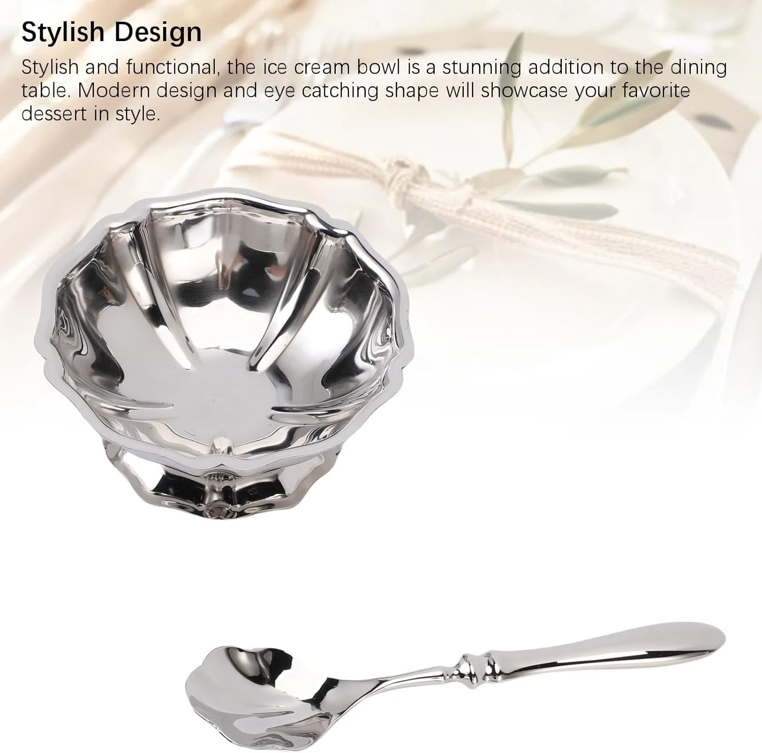 ظرف دسر پایه دار ریزقوی مدل 304 استیل ضد زنگ، جام بستنی، کاسه دسر برای بستنی میوه ای با طراحی مدرن و شیک، تمیز کردن آسان