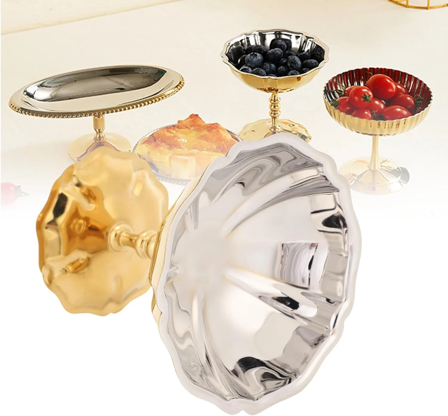 جام بستنی استیل طلایی RIZGHWOY مدل 304، کاسه دسر پایه دار، جام تنقلات و بستنی خوری با طراحی بادوام و ضد زنگ برای دسر، ماست، سالاد و تزئین مهمانی