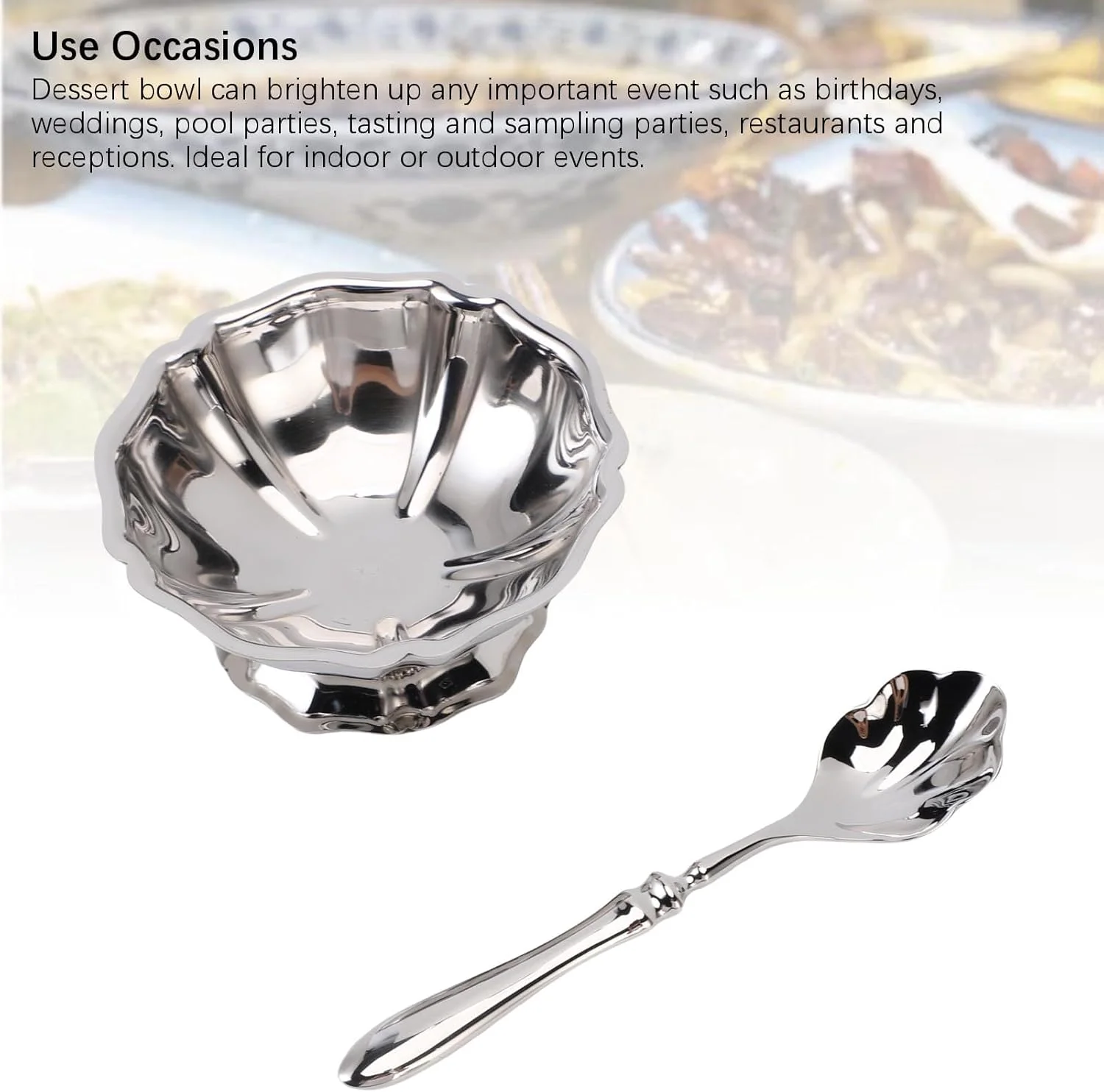 ظرف دسر پایه دار ریزقوی مدل 304 استیل ضد زنگ، جام بستنی، کاسه دسر برای بستنی میوه ای با طراحی مدرن و شیک، تمیز کردن آسان