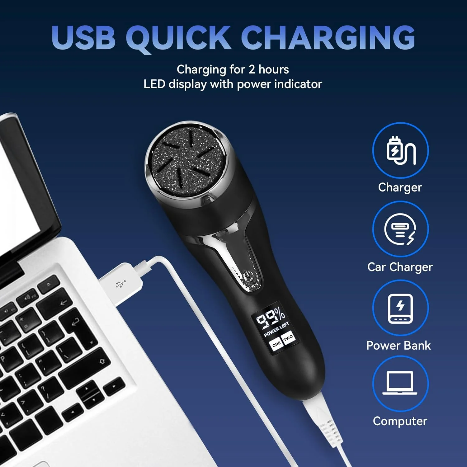 سوهان برقی پدیکور پا Nicebirdie با قابلیت مکش، ابزار پدیکور قابل حمل با کیفیت عالی، ضد آب و دارای 2 سرعت، کیت مراقبت از پا (مشکی)