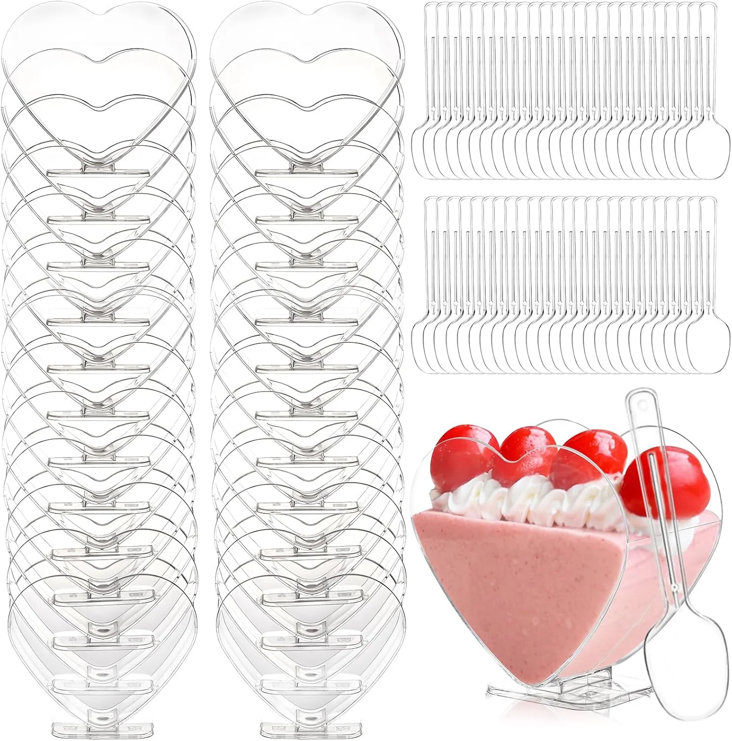 50 عدد فنجان دسر، ظروف دسر پلاستیکی 80 میلی لیتری با قاشق، فنجان کوچک شفاف مستطیلی قلبی قابل استفاده مجدد، کاسه سرو دسر برای عروسی، جشن تولد، چیزکیک، دسر ماتانا (7.5 x 7 سانتی متر) 50 عدد فنجان دسر، ظروف دسر پلاستیکی 80 میلی لیتری با قاشق، فنجان کوچک شفاف مستطیلی قلبی قابل استفاده مجدد، کاسه سرو دسر برای عروسی، جشن تولد، چیزکیک، دسر ماتانا (7.5 x 7 سانتی متر)