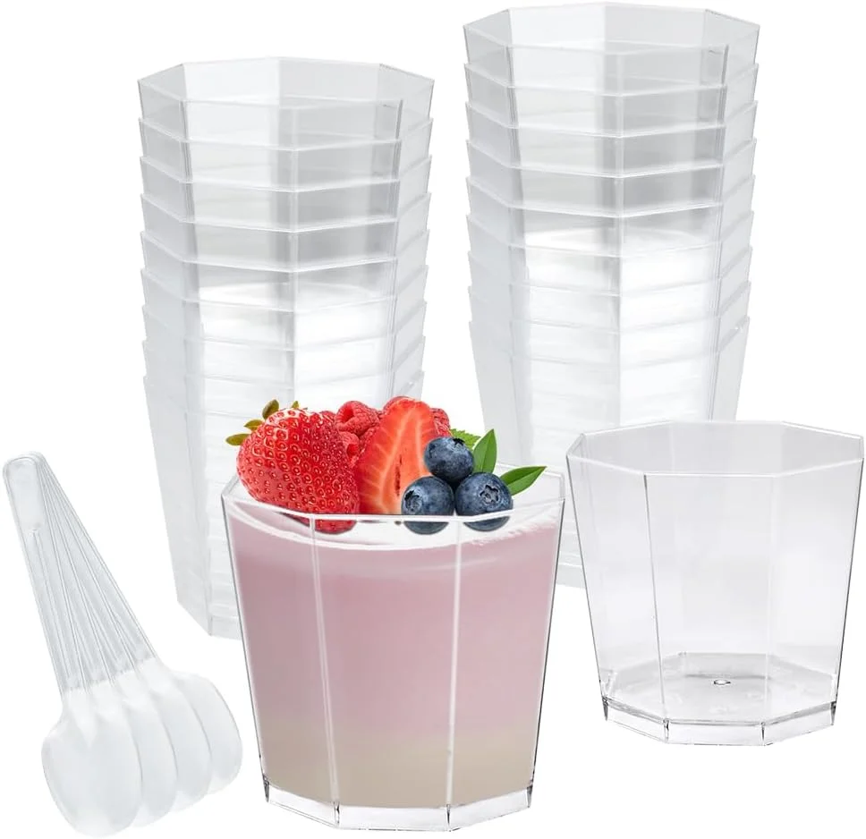 بسته 50 عددی لیوان دسر پلاستیکی REFORUNG، فنجان دسر 160 میلی لیتری با درب و قاشق، مجموعه کاسه دسر پلاستیکی قابل استفاده مجدد، فنجان دسر مینی برای دسرهای DIY، پودینگ، موس، بستنی بسته 50 عددی لیوان دسر پلاستیکی REFORUNG، فنجان دسر 160 میلی لیتری با درب و قاشق، مجموعه کاسه دسر پلاستیکی قابل استفاده مجدد، فنجان دسر مینی برای دسرهای DIY، پودینگ، موس، بستنی