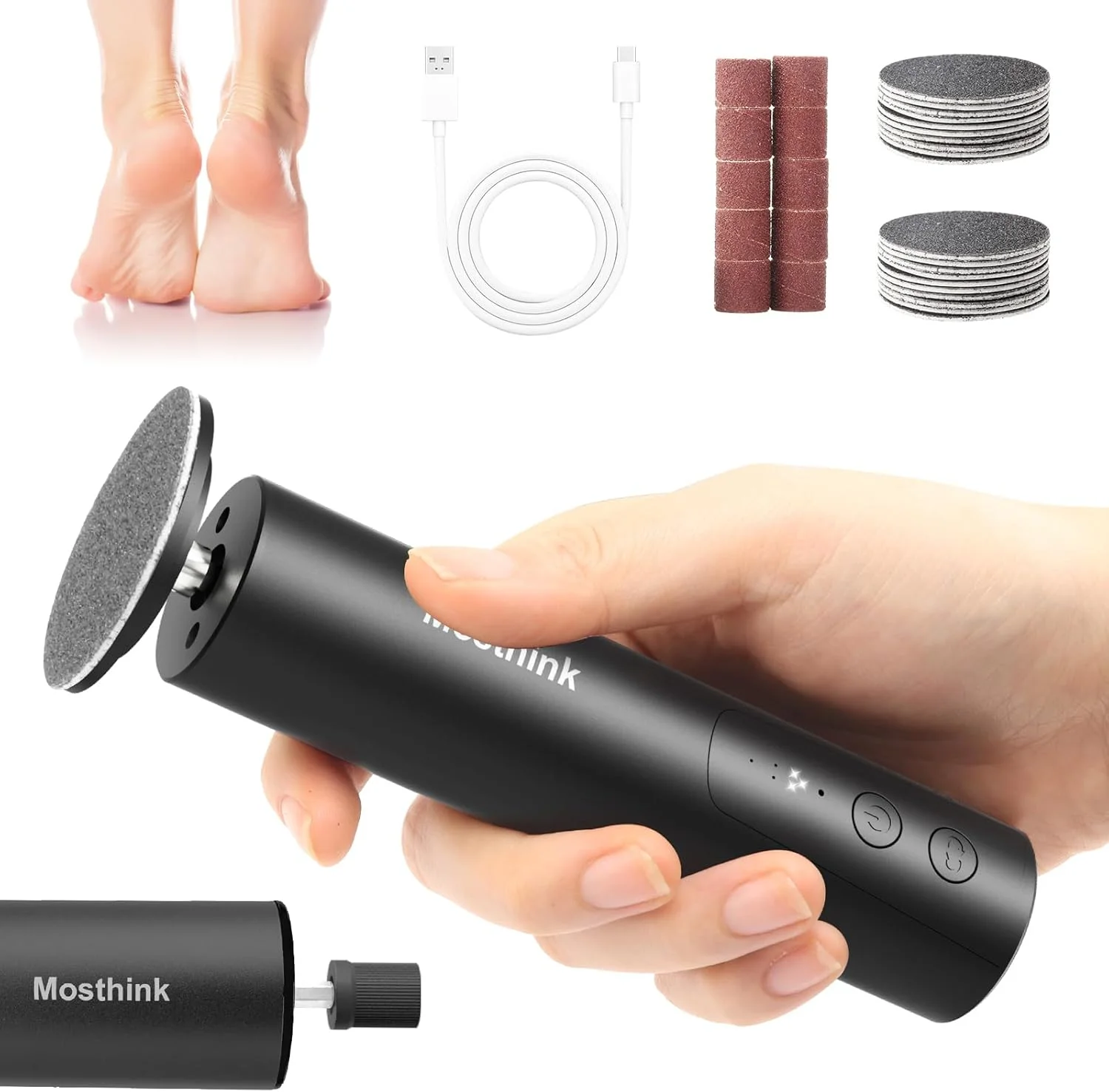 سوهان برقی پینه پا Mosthink، سوهان برقی ناخن و پا 2 در 1، ابزار حرفه ای پدیکور و سمباده پا برای پوست خشک و مرده به همراه دیسک سمباده، 6 سرعت قابل تنظیم سوهان برقی پینه پا Mosthink، سوهان برقی ناخن و پا 2 در 1، ابزار حرفه ای پدیکور و سمباده پا برای پوست خشک و مرده به همراه دیسک سمباده، 6 سرعت قابل تنظیم