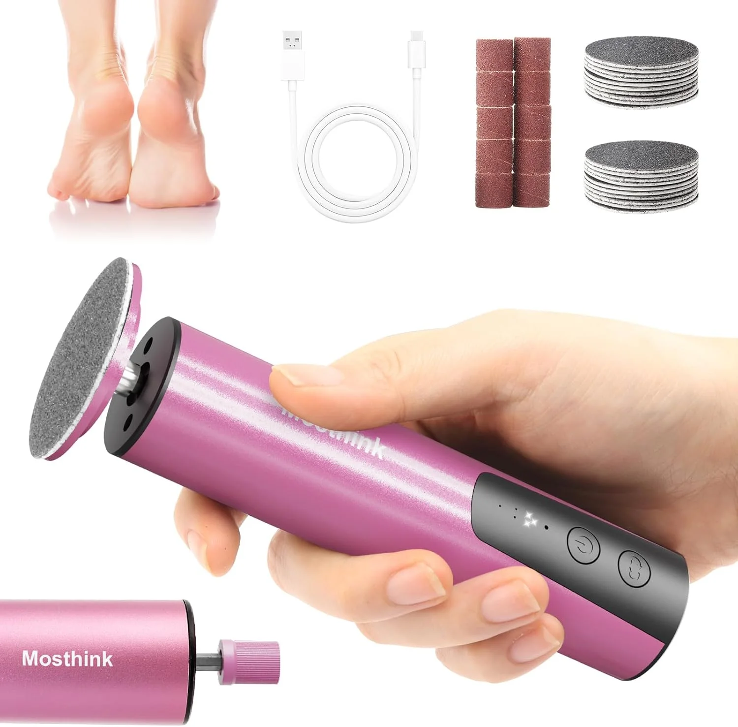 سوهان برقی پینه پا Mosthink، سوهان برقی پا و سنگ ناخن 2 در 1، ابزار پدیکور سمباده ای شارژی حرفه ای برای پوست خشک و مرده پا به همراه دیسک سمباده، 6 سرعت قابل تنظیم سوهان برقی پینه پا Mosthink، سوهان برقی پا و سنگ ناخن 2 در 1، ابزار پدیکور سمباده ای شارژی حرفه ای برای پوست خشک و مرده پا به همراه دیسک سمباده، 6 سرعت قابل تنظیم