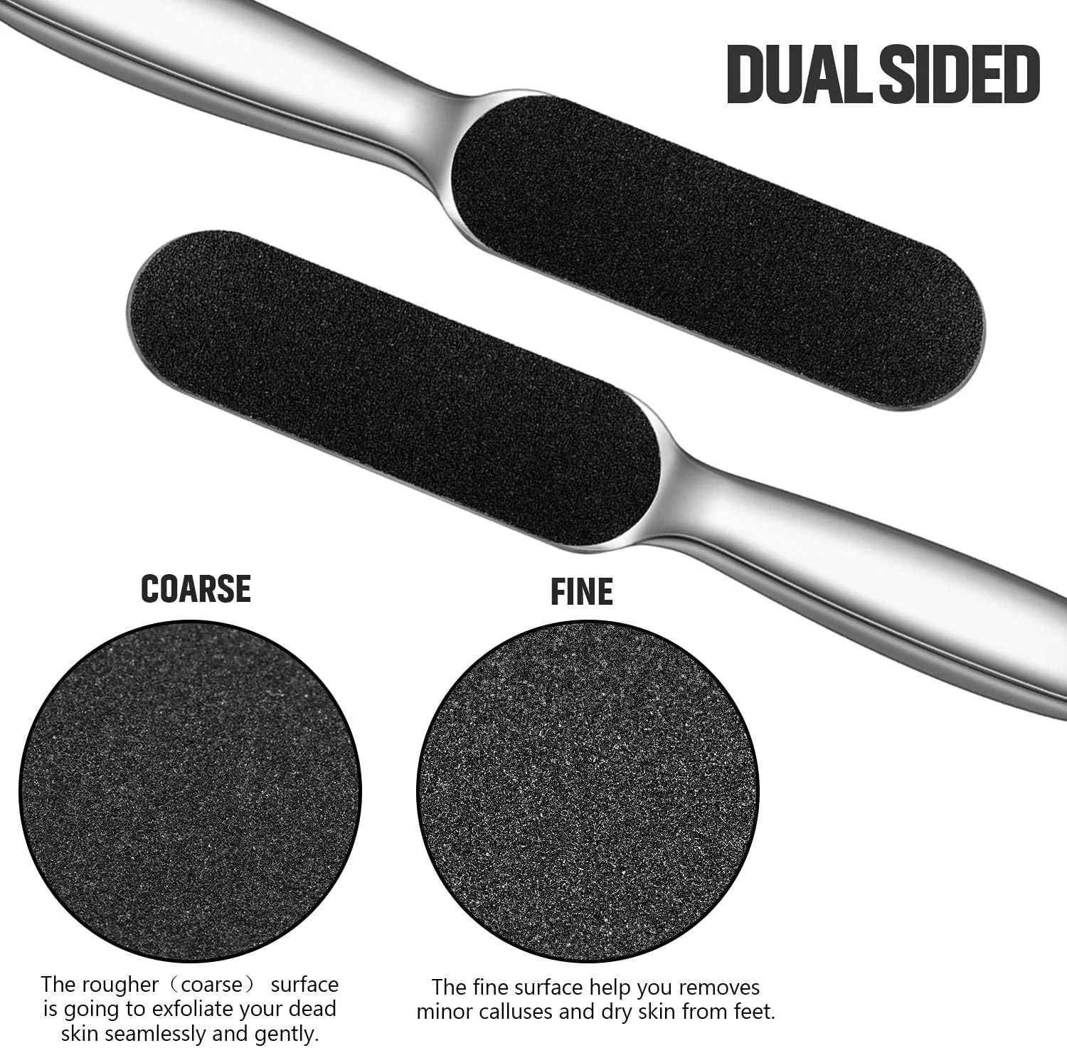 سوهان پدیکور استیل MOMENT، از بین برنده پینه پا، اسکرابر پا، رنده پا با 10 پد قابل تعویض دو طرفه زبر/نرم قابل استفاده مجدد برای مراقبت از پا، ابزار از بین بردن پینه پوست ترک خورده