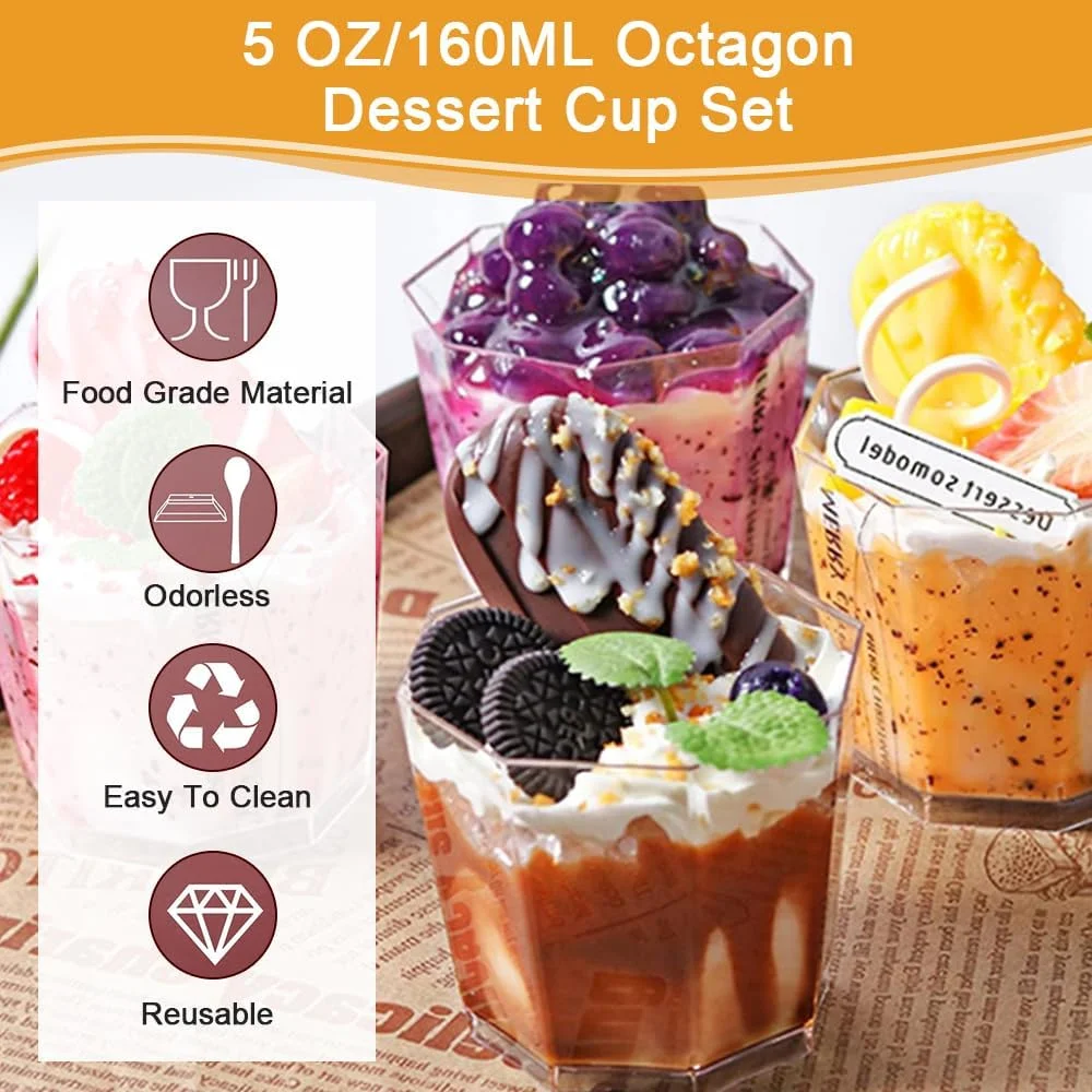 بسته 50 عددی لیوان دسر پلاستیکی REFORUNG، فنجان دسر 160 میلی لیتری با درب و قاشق، مجموعه کاسه دسر پلاستیکی قابل استفاده مجدد، فنجان دسر مینی برای دسرهای DIY، پودینگ، موس، بستنی