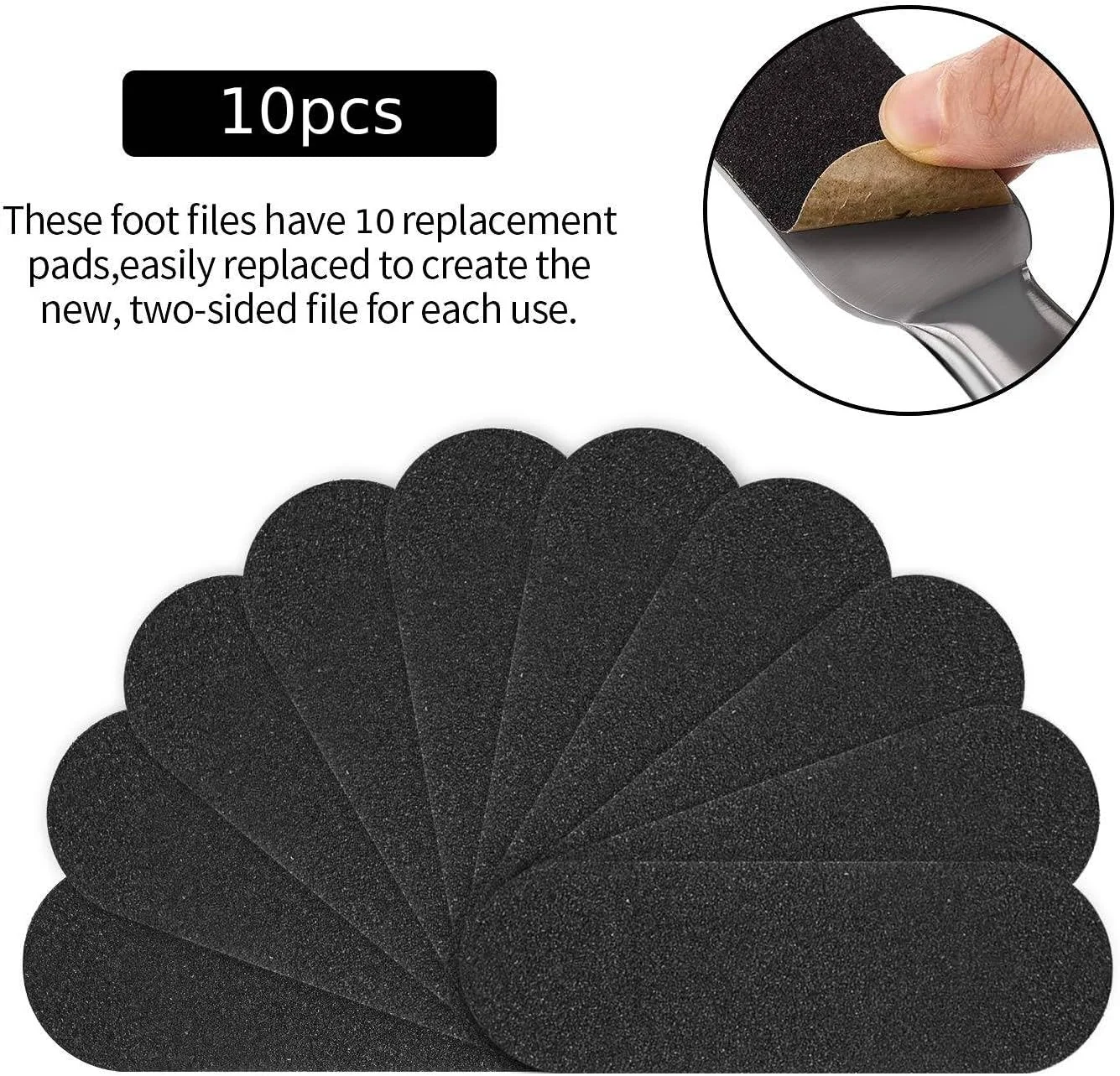 سوهان پدیکور استیل MOMENT، از بین برنده پینه پا، اسکرابر پا، رنده پا با 10 پد قابل تعویض دو طرفه زبر/نرم قابل استفاده مجدد برای مراقبت از پا، ابزار از بین بردن پینه پوست ترک خورده