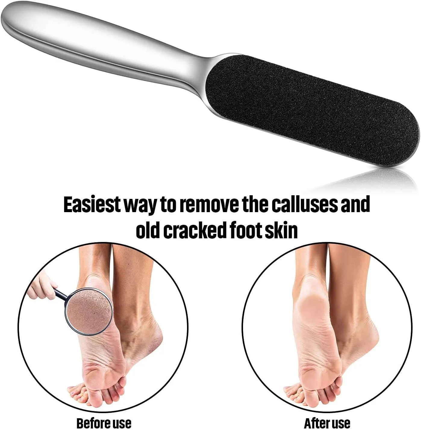 سوهان پدیکور استیل MOMENT، از بین برنده پینه پا، اسکرابر پا، رنده پا با 10 پد قابل تعویض دو طرفه زبر/نرم قابل استفاده مجدد برای مراقبت از پا، ابزار از بین بردن پینه پوست ترک خورده
