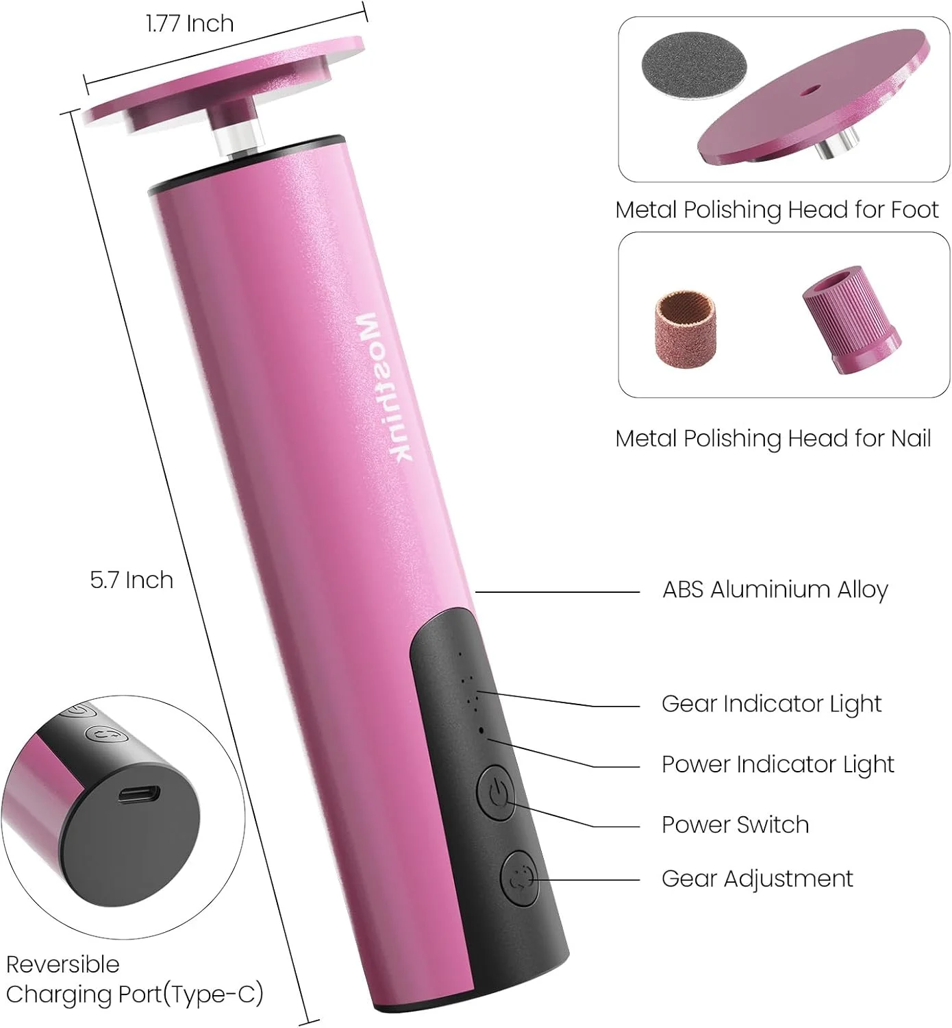 سوهان برقی پینه پا Mosthink، سوهان برقی پا و سنگ ناخن 2 در 1، ابزار پدیکور سمباده ای شارژی حرفه ای برای پوست خشک و مرده پا به همراه دیسک سمباده، 6 سرعت قابل تنظیم