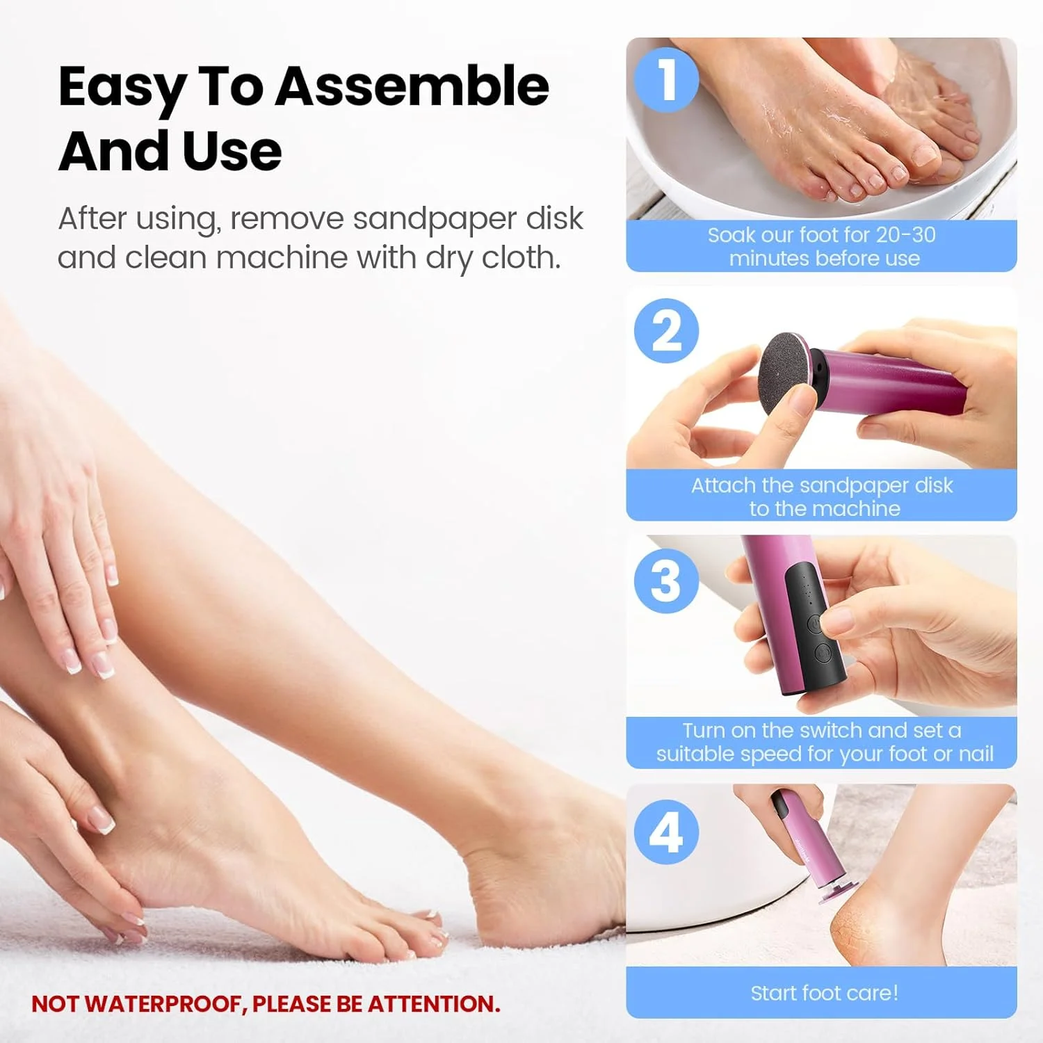 سوهان برقی پینه پا Mosthink، سوهان برقی پا و سنگ ناخن 2 در 1، ابزار پدیکور سمباده ای شارژی حرفه ای برای پوست خشک و مرده پا به همراه دیسک سمباده، 6 سرعت قابل تنظیم