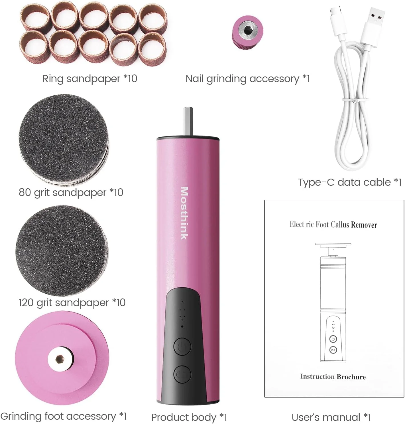 سوهان برقی پینه پا Mosthink، سوهان برقی پا و سنگ ناخن 2 در 1، ابزار پدیکور سمباده ای شارژی حرفه ای برای پوست خشک و مرده پا به همراه دیسک سمباده، 6 سرعت قابل تنظیم