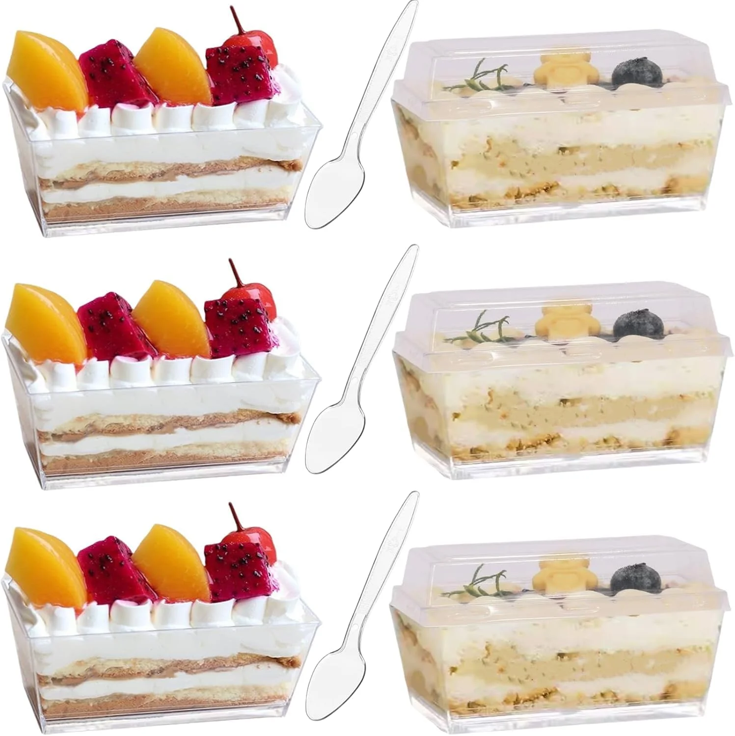 ست 50 عددی ظروف دسر مستطیلی شفاف با درب و قاشق، ظروف دسر پلاستیکی قابل استفاده مجدد 140 میلی لیتری، مینی کاسه برای موس، پودینگ، ماست، بستنی، مهمانی ها، عروسی ها و پذیرایی ست 50 عددی ظروف دسر مستطیلی شفاف با درب و قاشق، ظروف دسر پلاستیکی قابل استفاده مجدد 140 میلی لیتری، مینی کاسه برای موس، پودینگ، ماست، بستنی، مهمانی ها، عروسی ها و پذیرایی