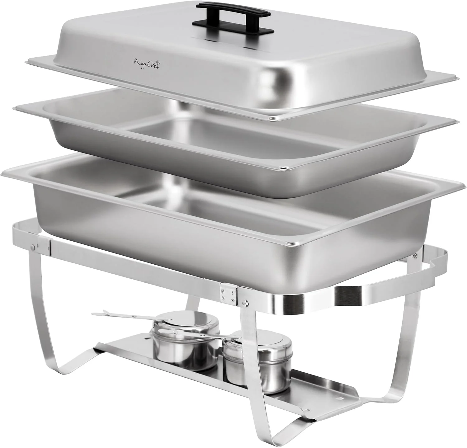 ظرف گرم نگهدارنده غذا مستطیلی استیل مگاشف با ظرفیت ۹.۵ کوارت، مناسب برای پذیرایی، کترینگ و مهمانی‌های بزرگ (۴ عدد، ۹.۵ کوارت)